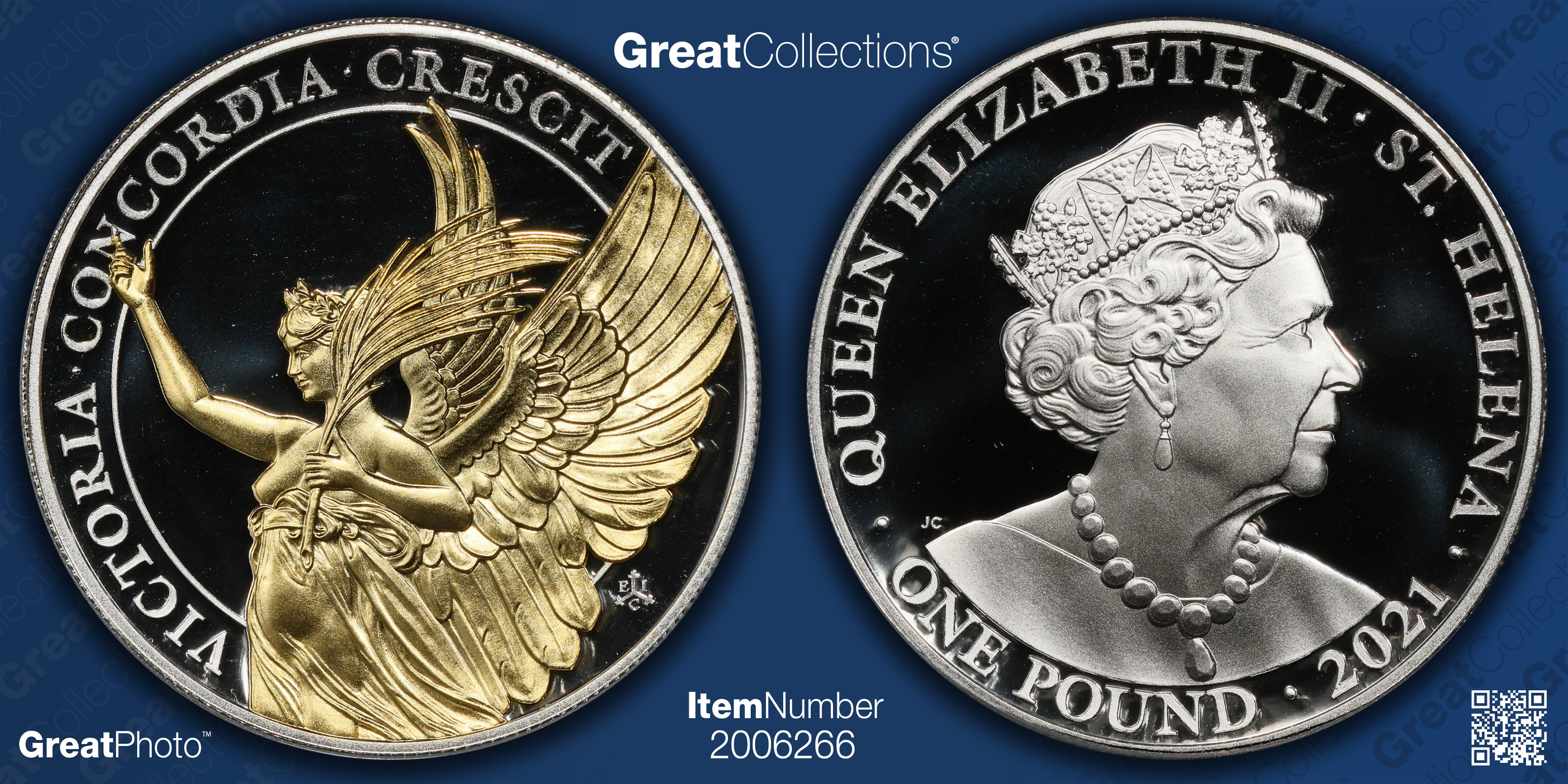 St. Helena 2021 Gilt Silver £1 The Queen's Virtues, Victory PCGS