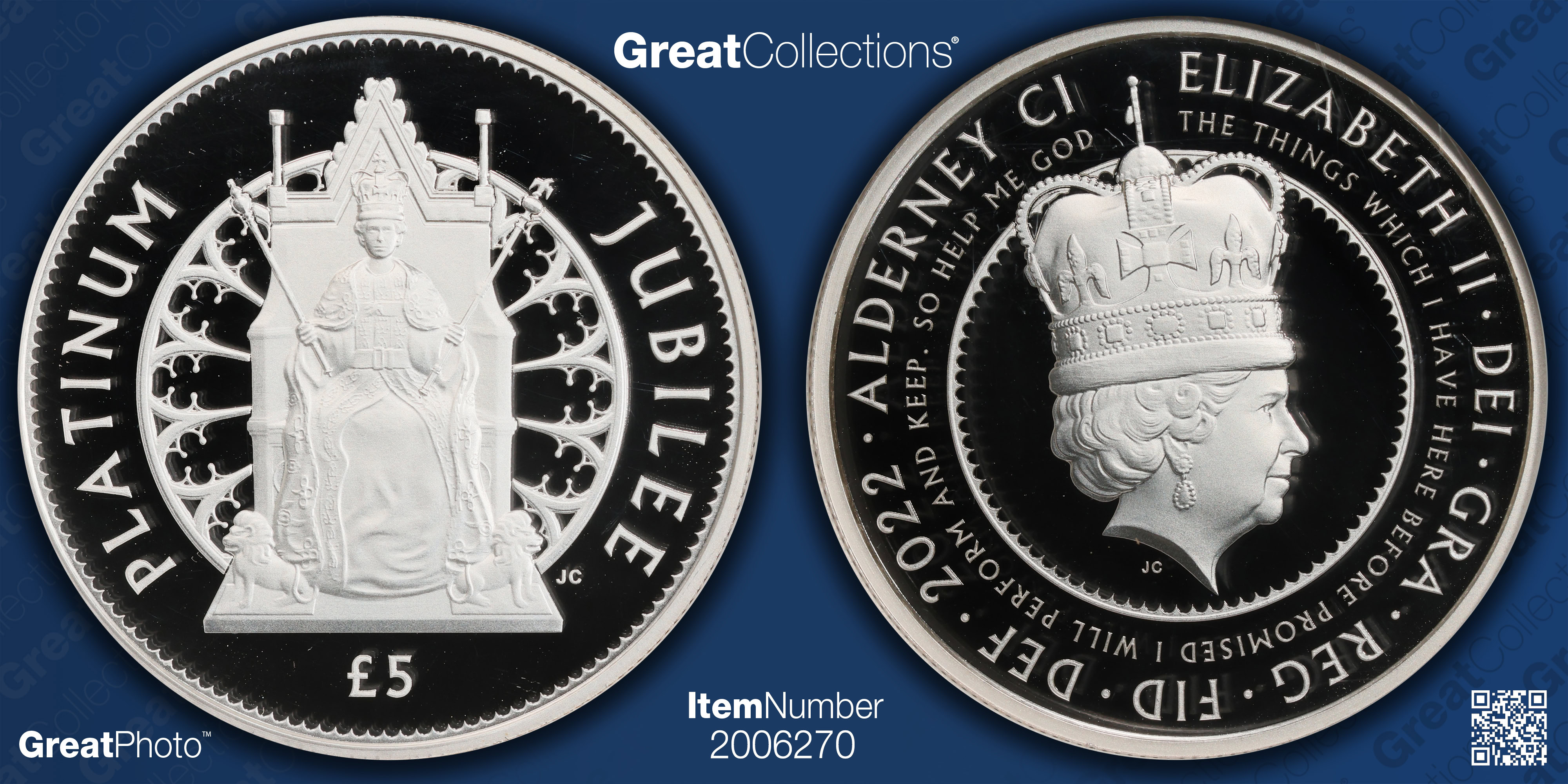 Alderney 2022 Silver £5 Queen Elizabeth II's Platinum Jubilee KM