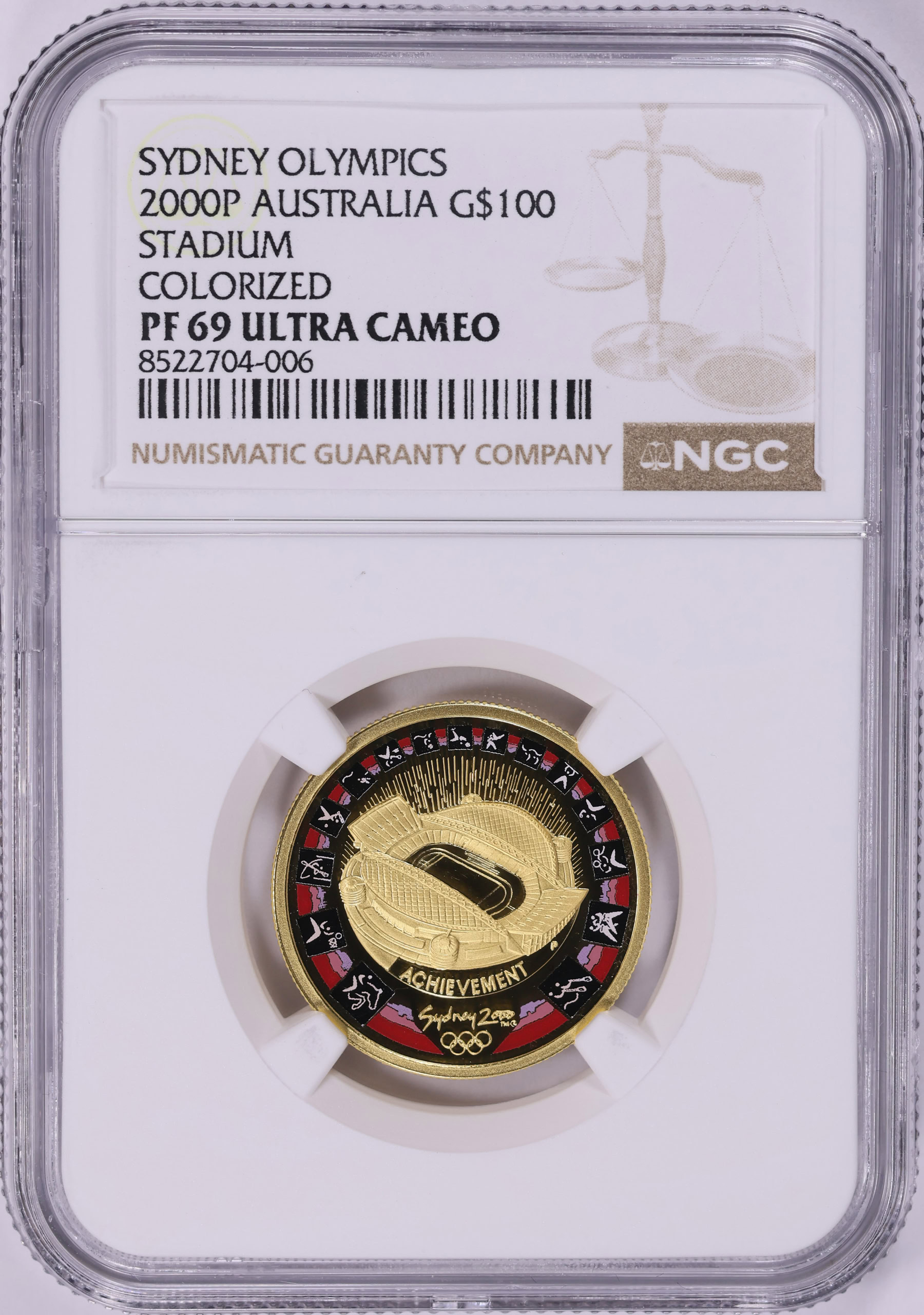 Australia 2000-P Colorized Gold $100 Sydney Olympics Stadium NGC