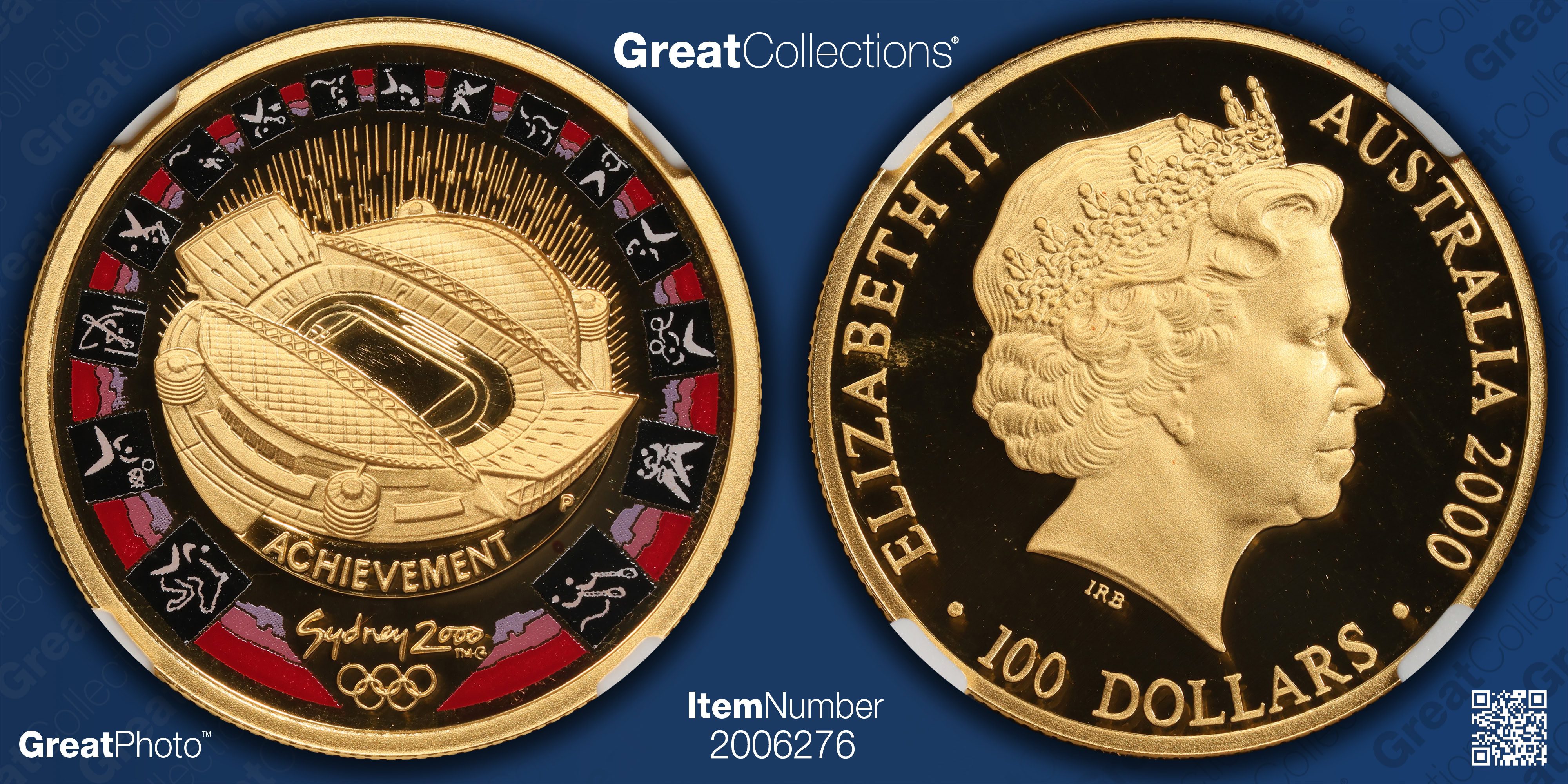 Australia 2000-P Colorized Gold $100 Sydney Olympics Stadium NGC