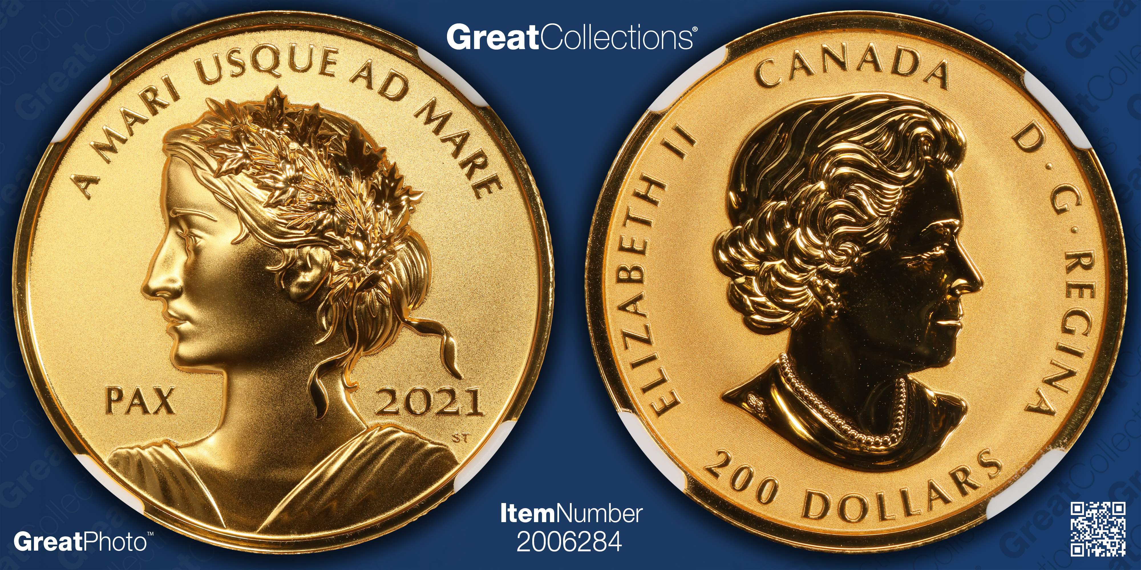 Canada 2021 Gold $200 Peace Dollar Ultra High Relief Reverse Proof