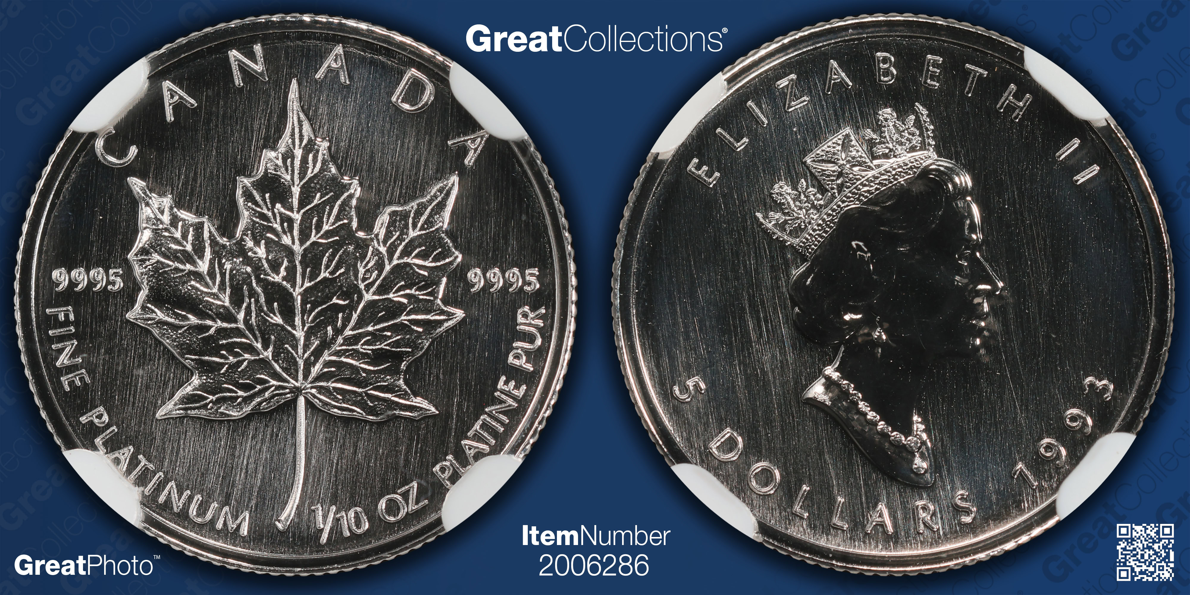 Canada 1993 Platinum $5 Maple Leaf KM-192 NGC MS-70 (APtW = 0.0999