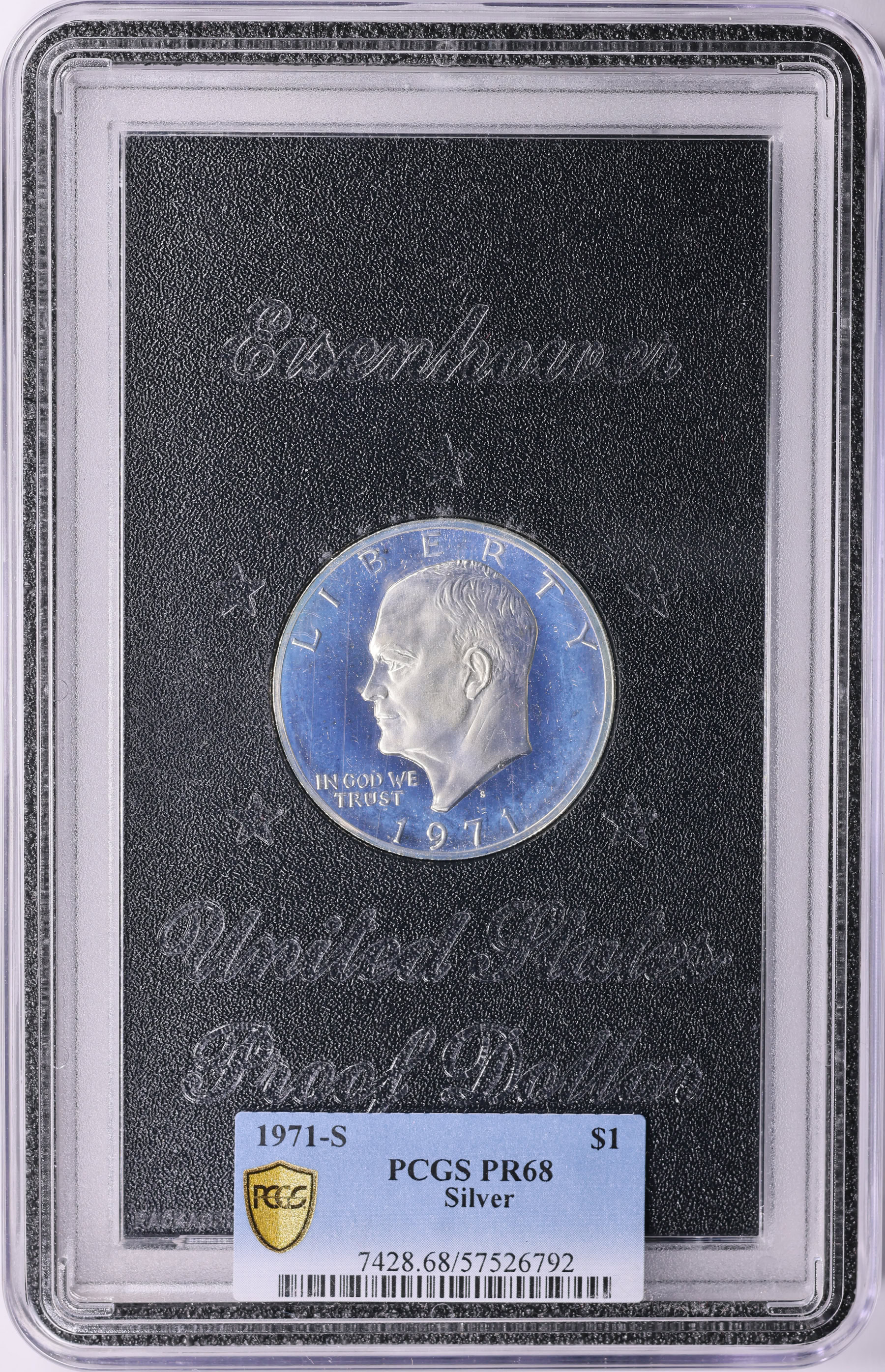 PCGS Dollar 1971-S Silver Ike Eisenhower (GSA Proof-68 $1 Holder