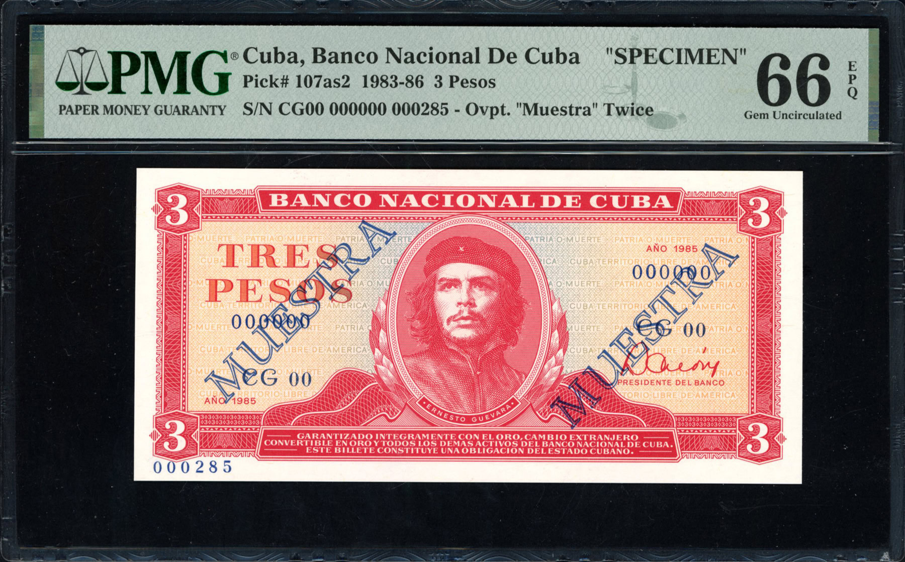 Cuba 1985 3 Pesos Banco Nacional de Cuba Specimen Note SCWPM