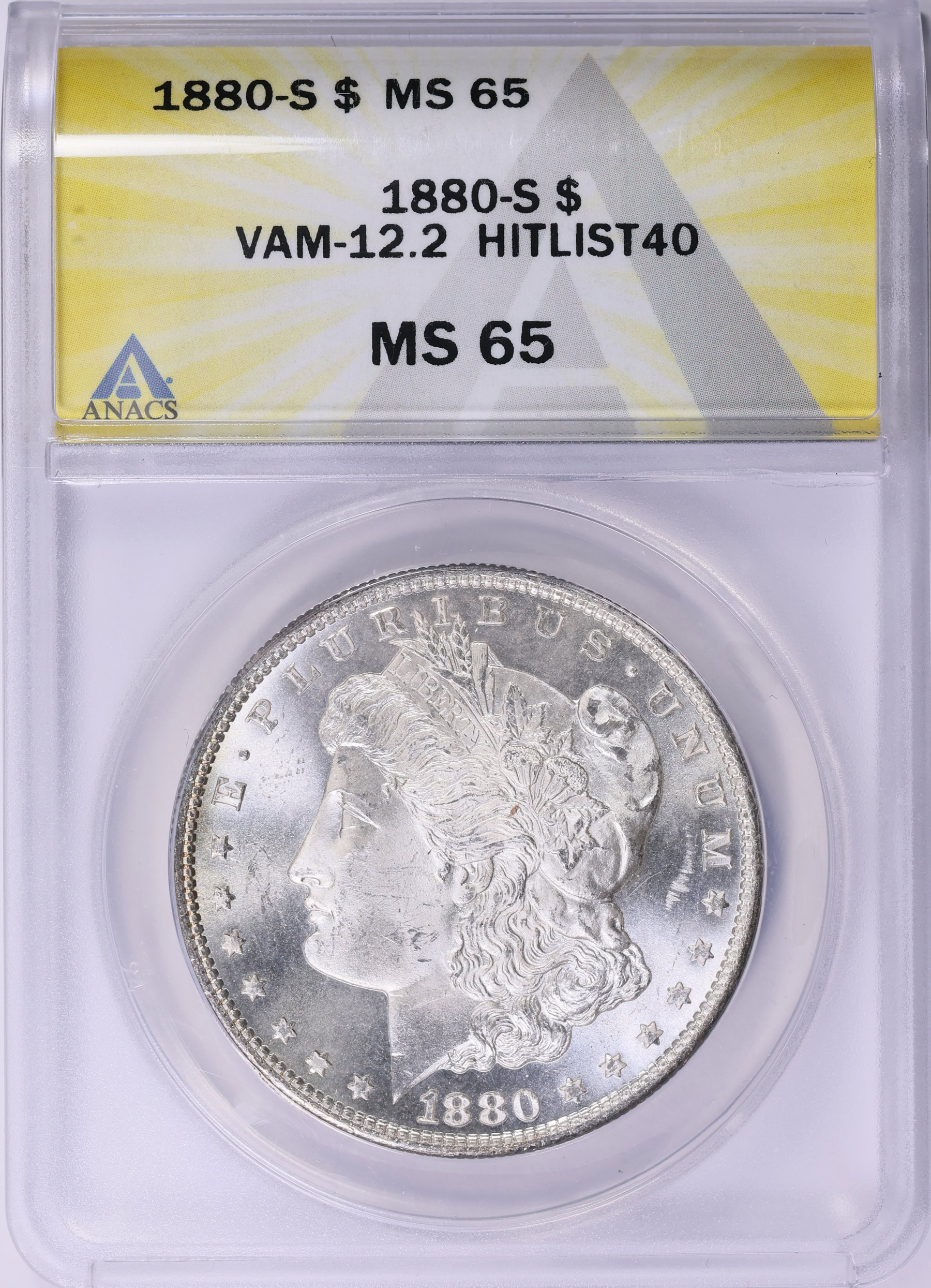 1880-S Morgan Silver Dollar VAM-12.1 Hitlist 40 ANACS MS-65