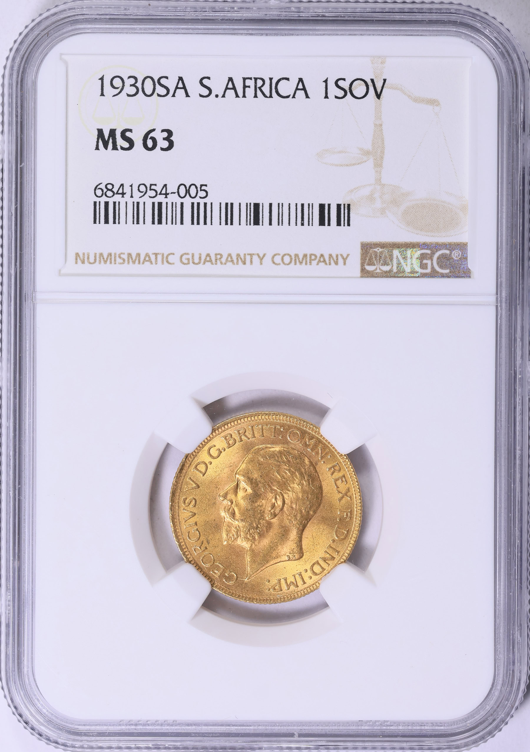 South Africa 1930-SA Gold Sovereign KM-A22 NGC MS-63 (AGW = 0.2356