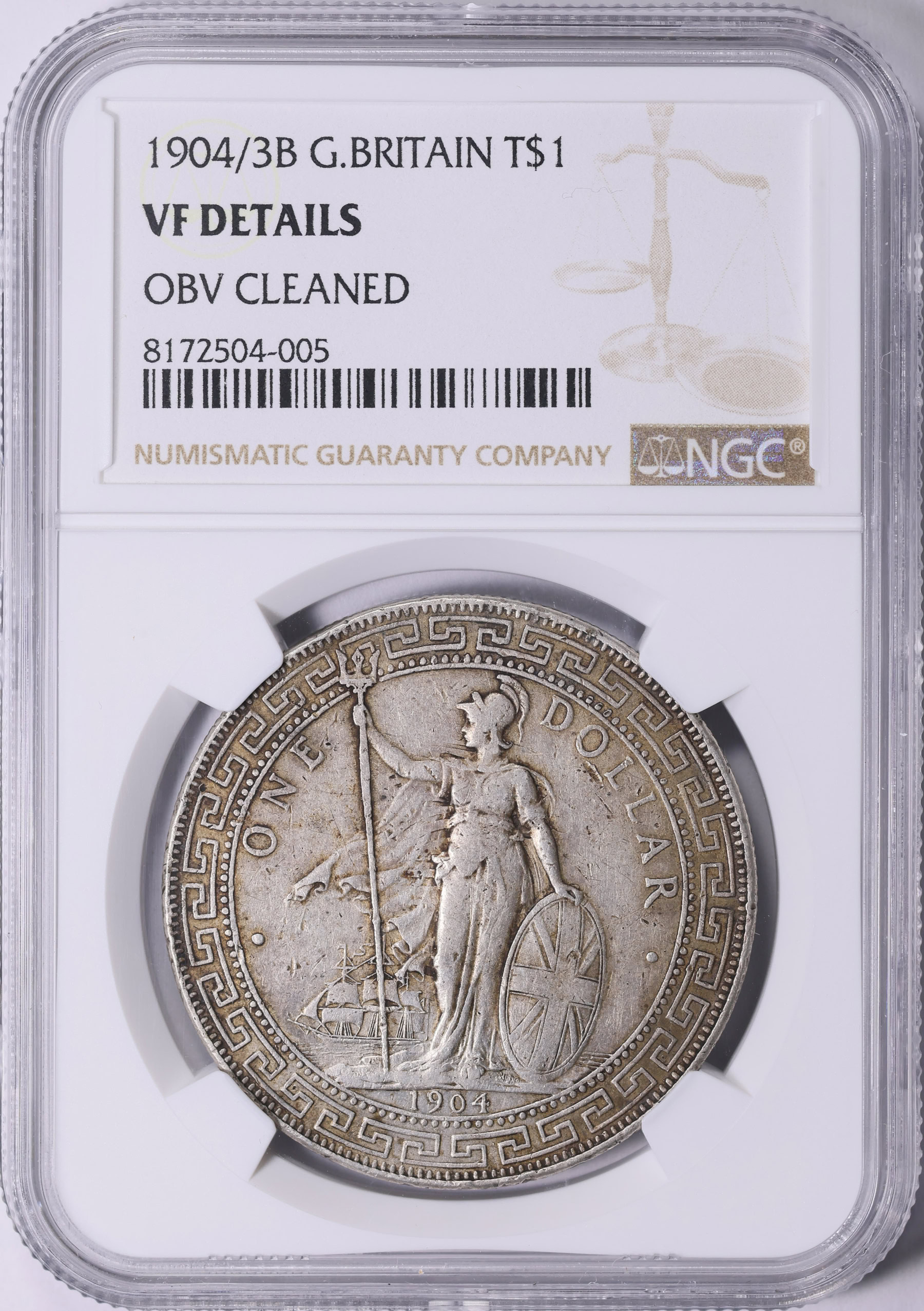 Great Britain 1904/3-B Silver Trade Dollar KM-T5 NGC VF Details