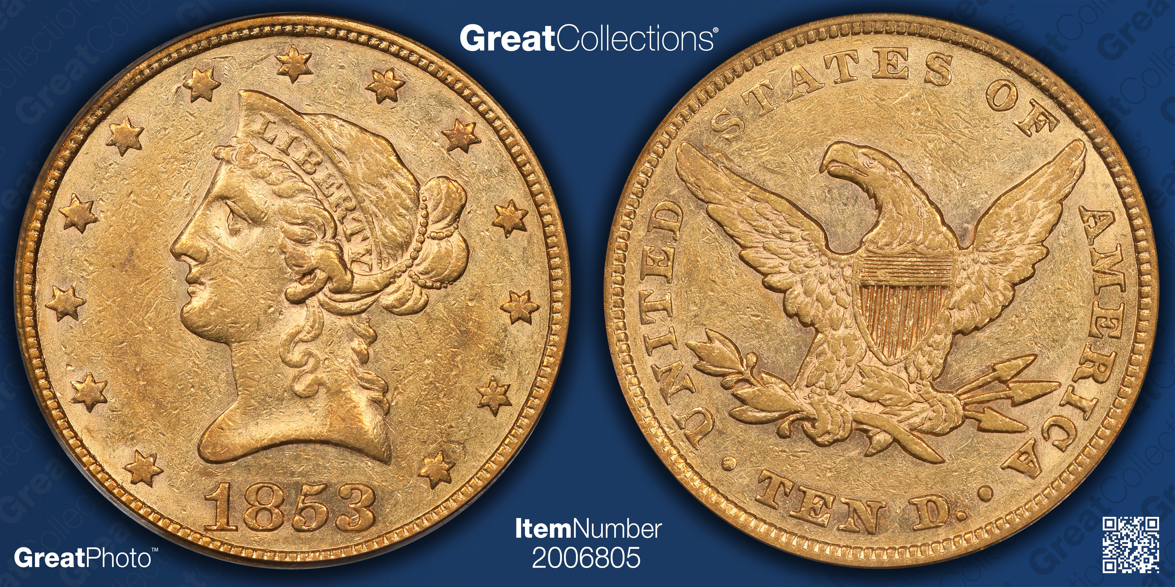 1853/2 Liberty Gold Eagle PCGS AU-53 (Item 2006805