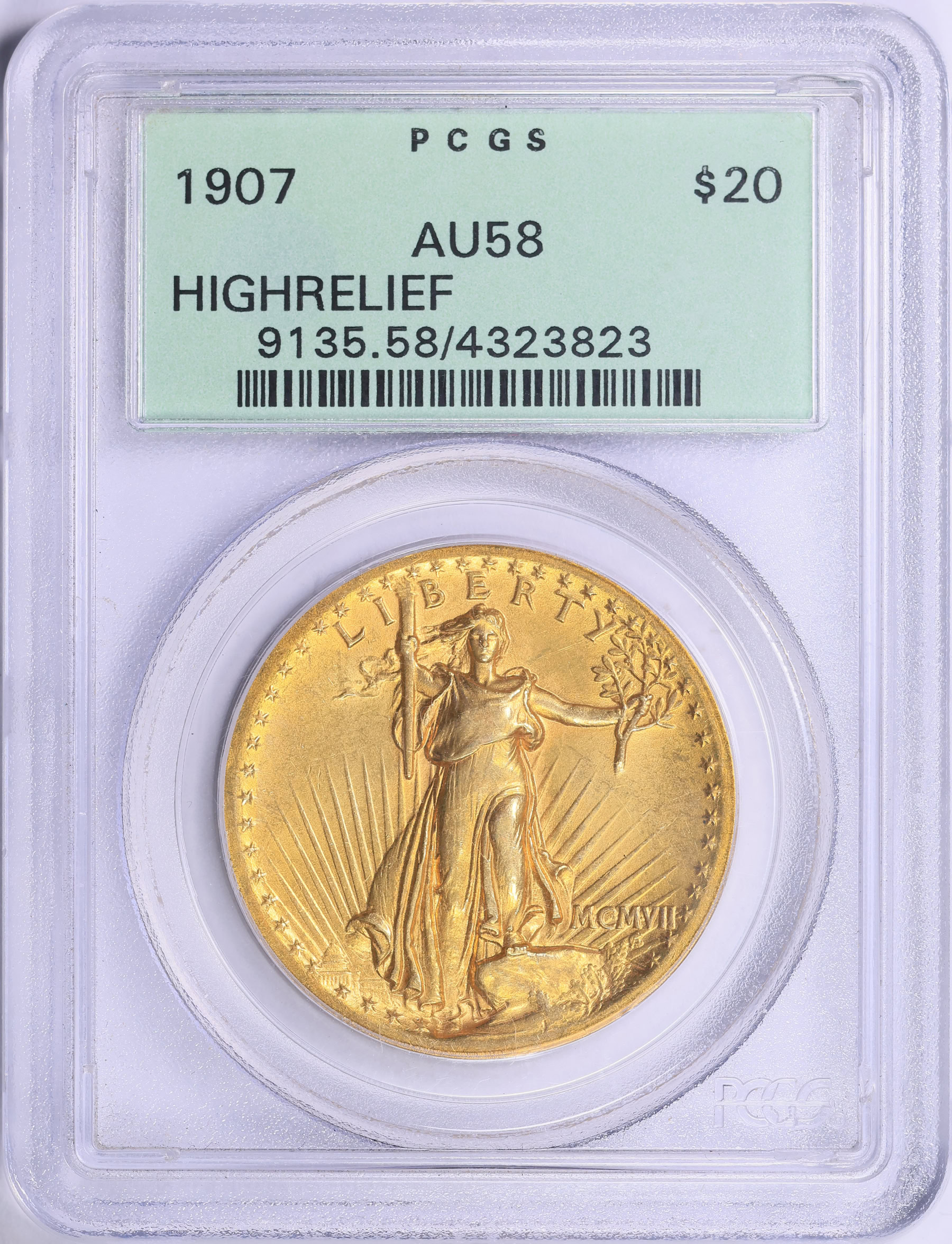 1907 Saint-Gaudens Gold Double Eagle MCMVII, High Relief PCGS AU