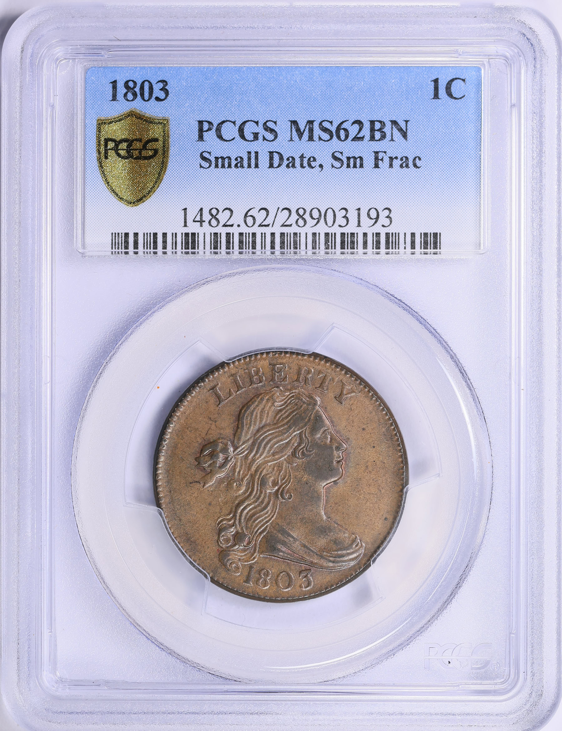 アンクレット 1803 Draped Bust Cent Small Date, Small Fraction PCGS MS-62 BN
