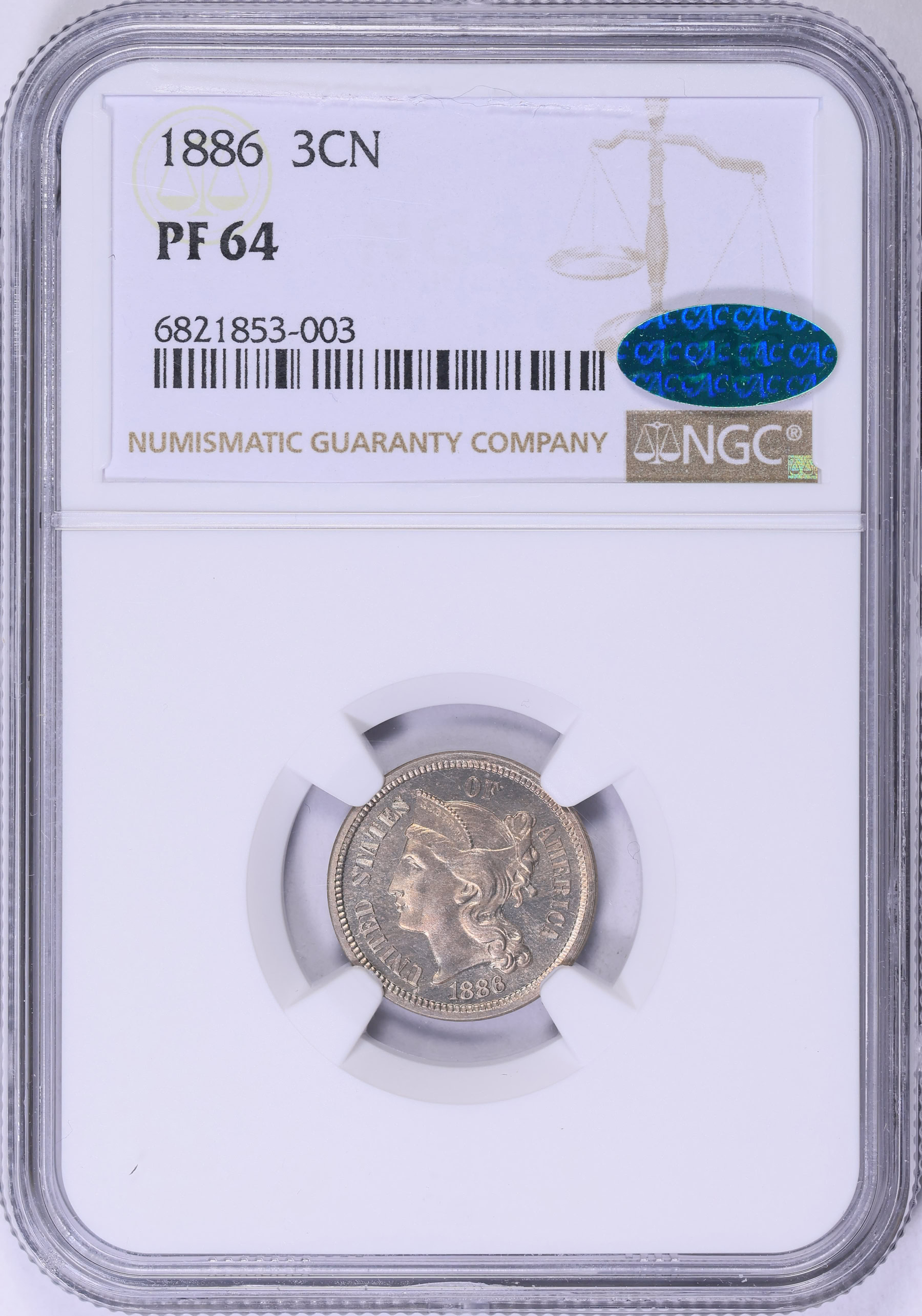 1886 Nickel Three-Cent Piece NGC Proof-64 (CAC Green) (Item
