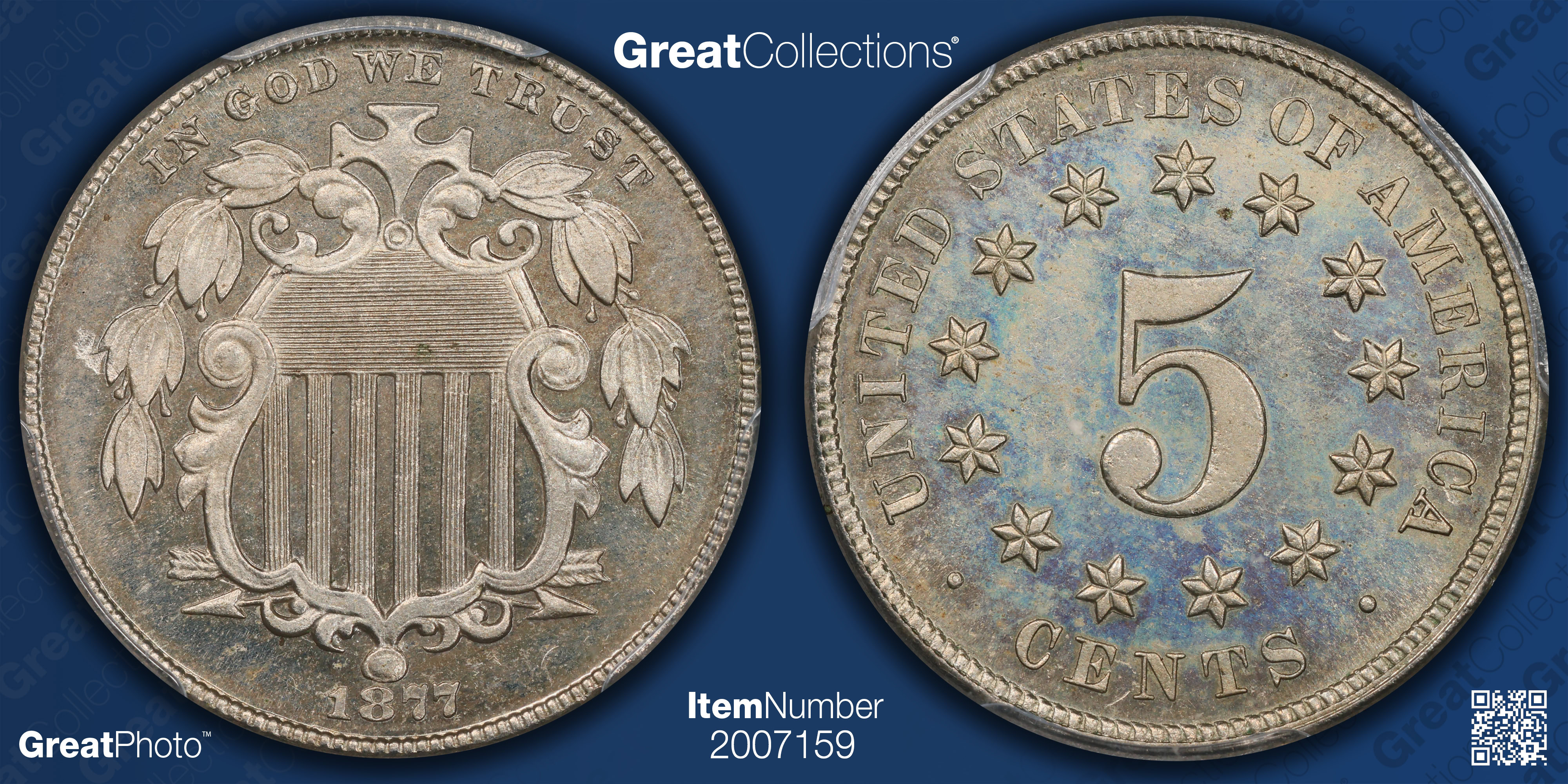 1877 Shield Nickel PCGS Proof-64 (CAC Green) (Item 2007159