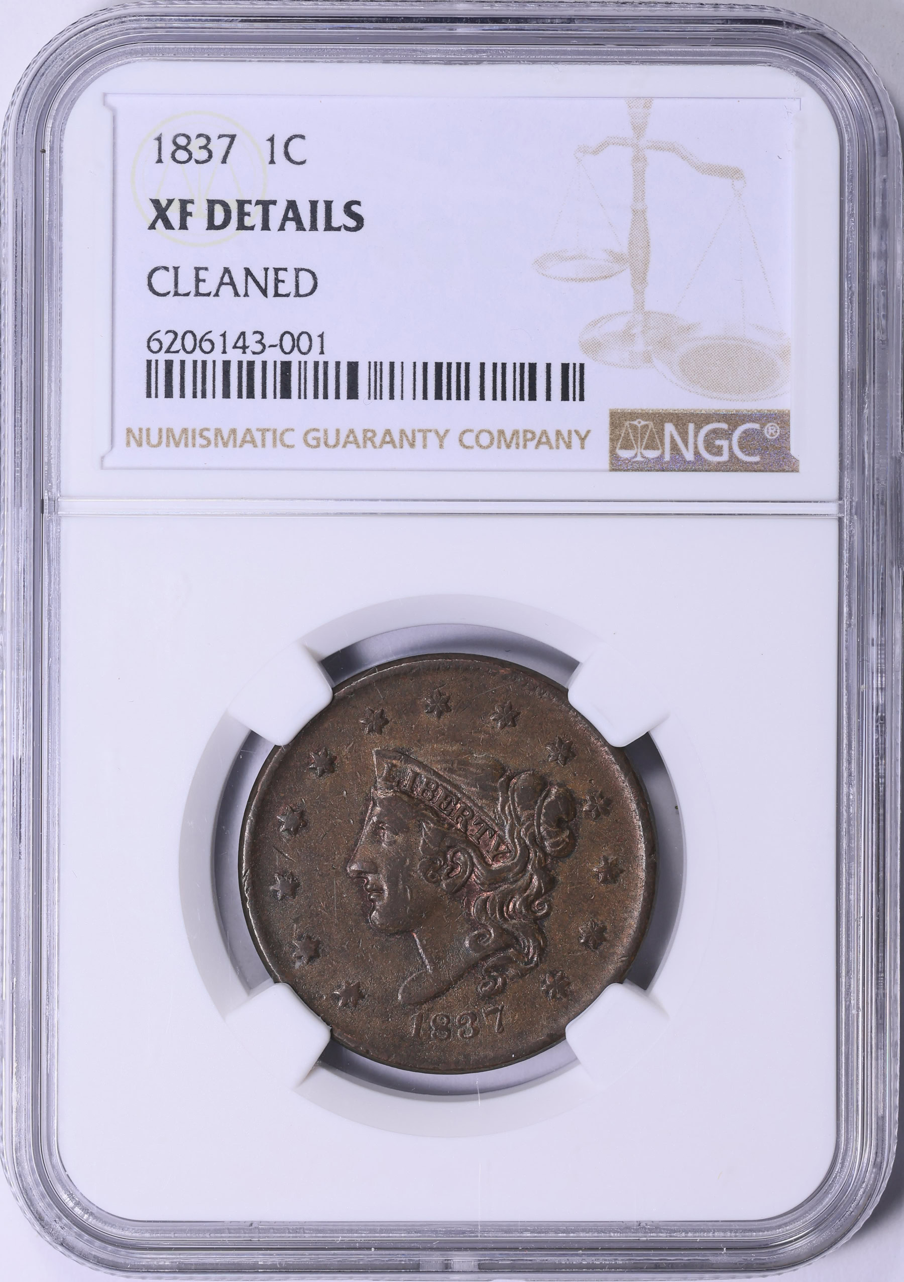 1837 Matron Cent NGC XF Details (Item 2007284) | GreatCollections