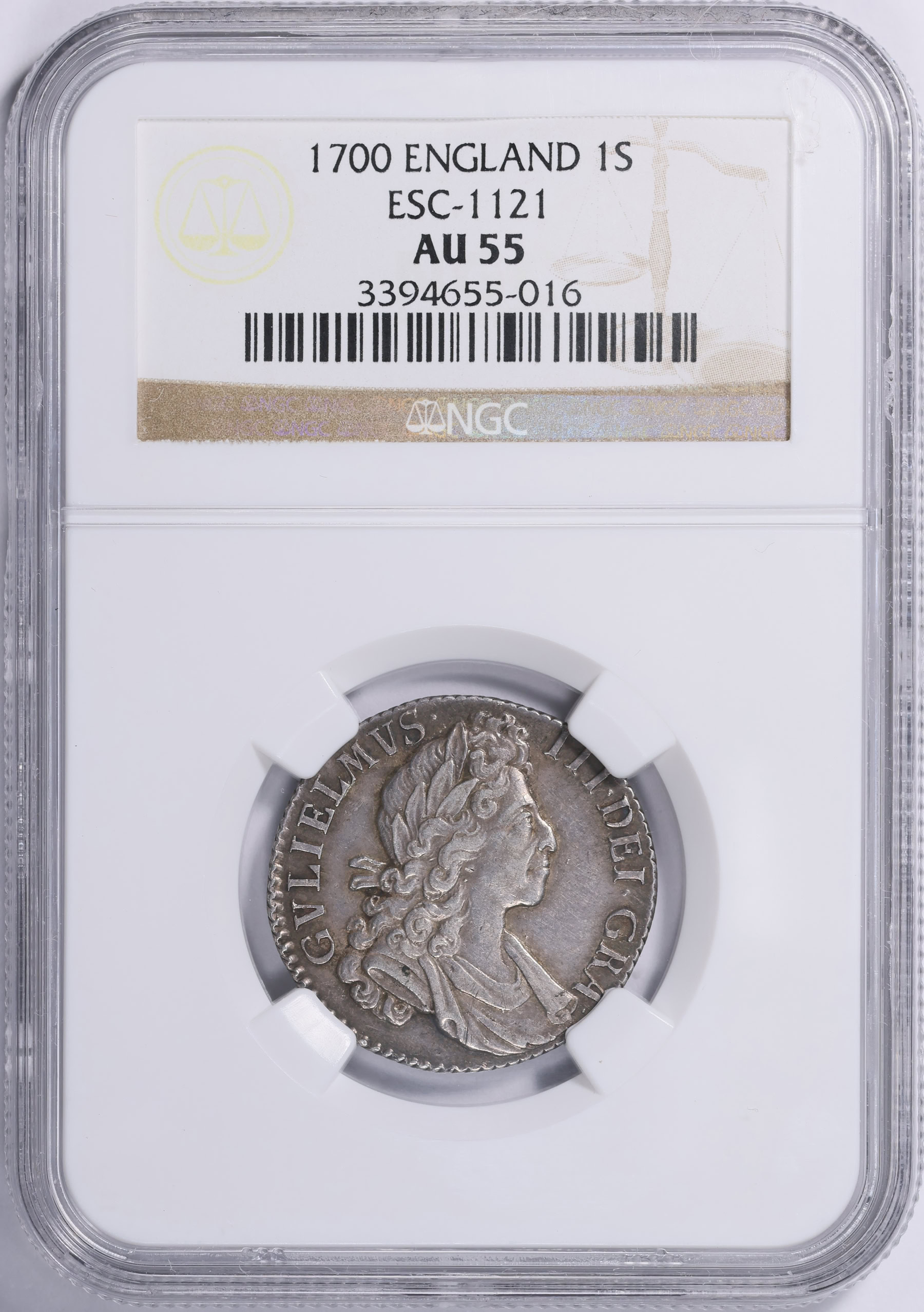 Great Britain 1700 Silver Shilling KM-504.1 NGC AU-55 (Item