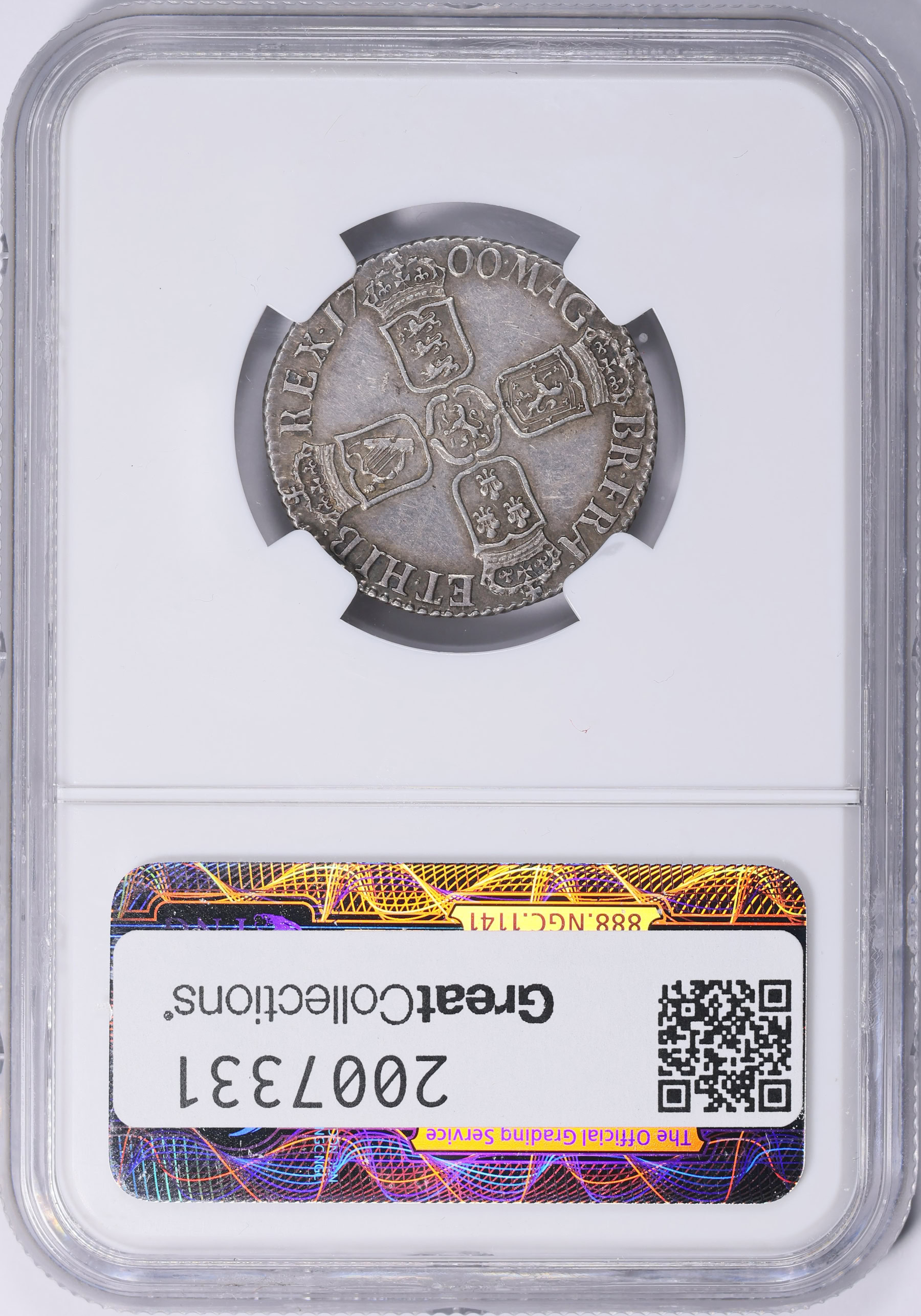 Great Britain 1700 Silver Shilling KM-504.1 NGC AU-55 (Item