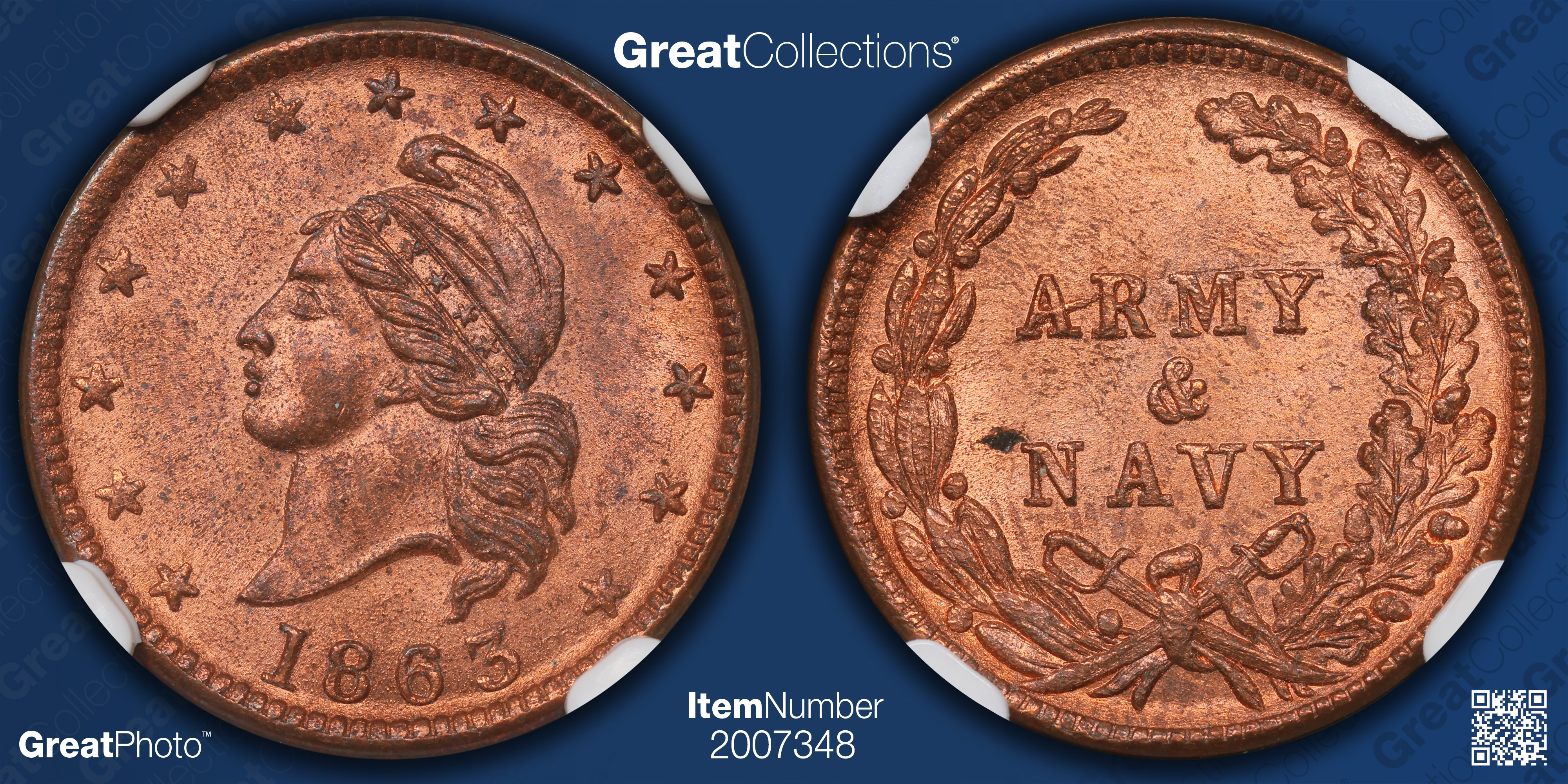 1863 Liberty - Army and Navy Civil War Token F-15/319a NGC MS-64