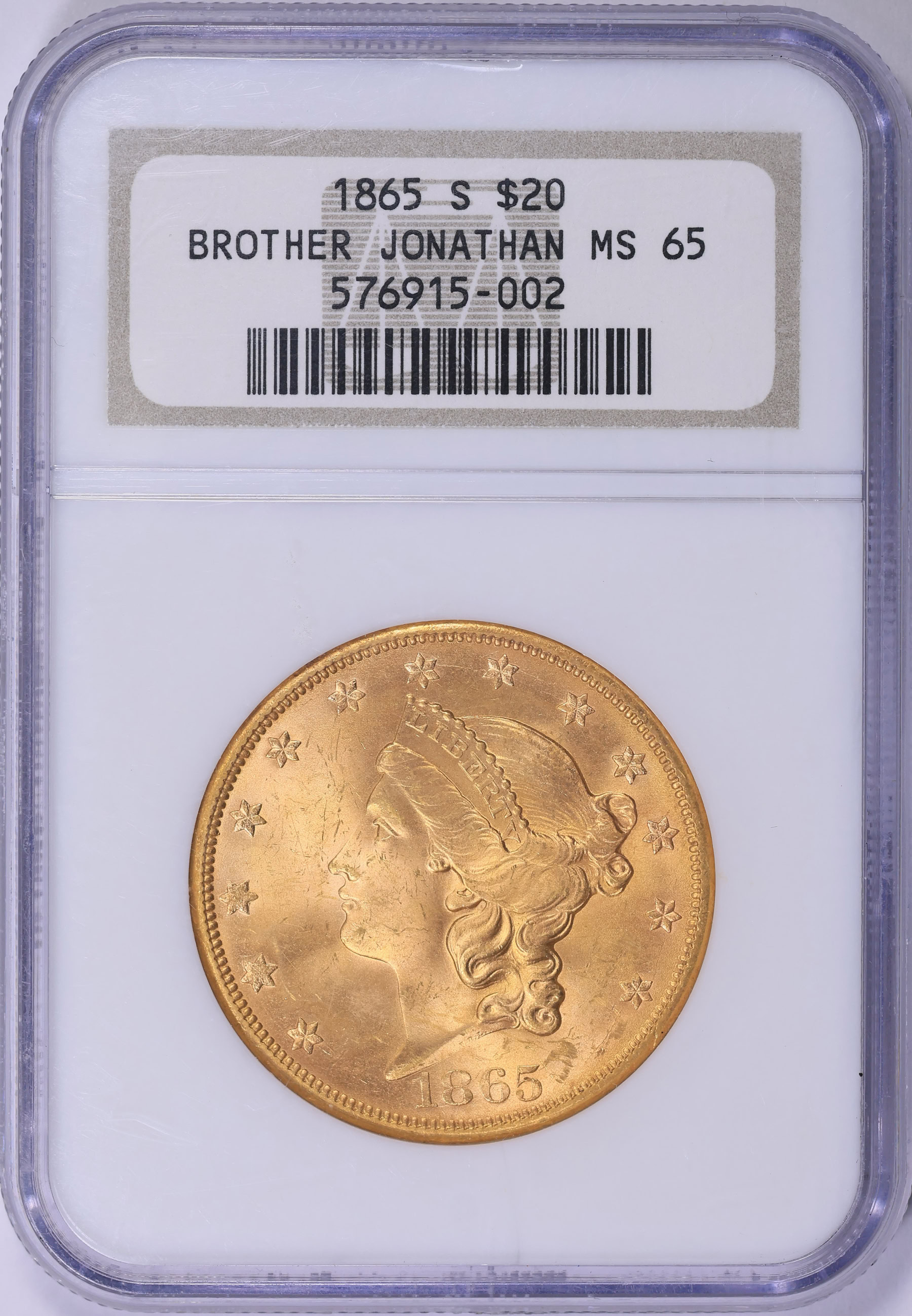 1865-S Liberty Gold Double Eagle NGC MS-65 (Brother Jonathan