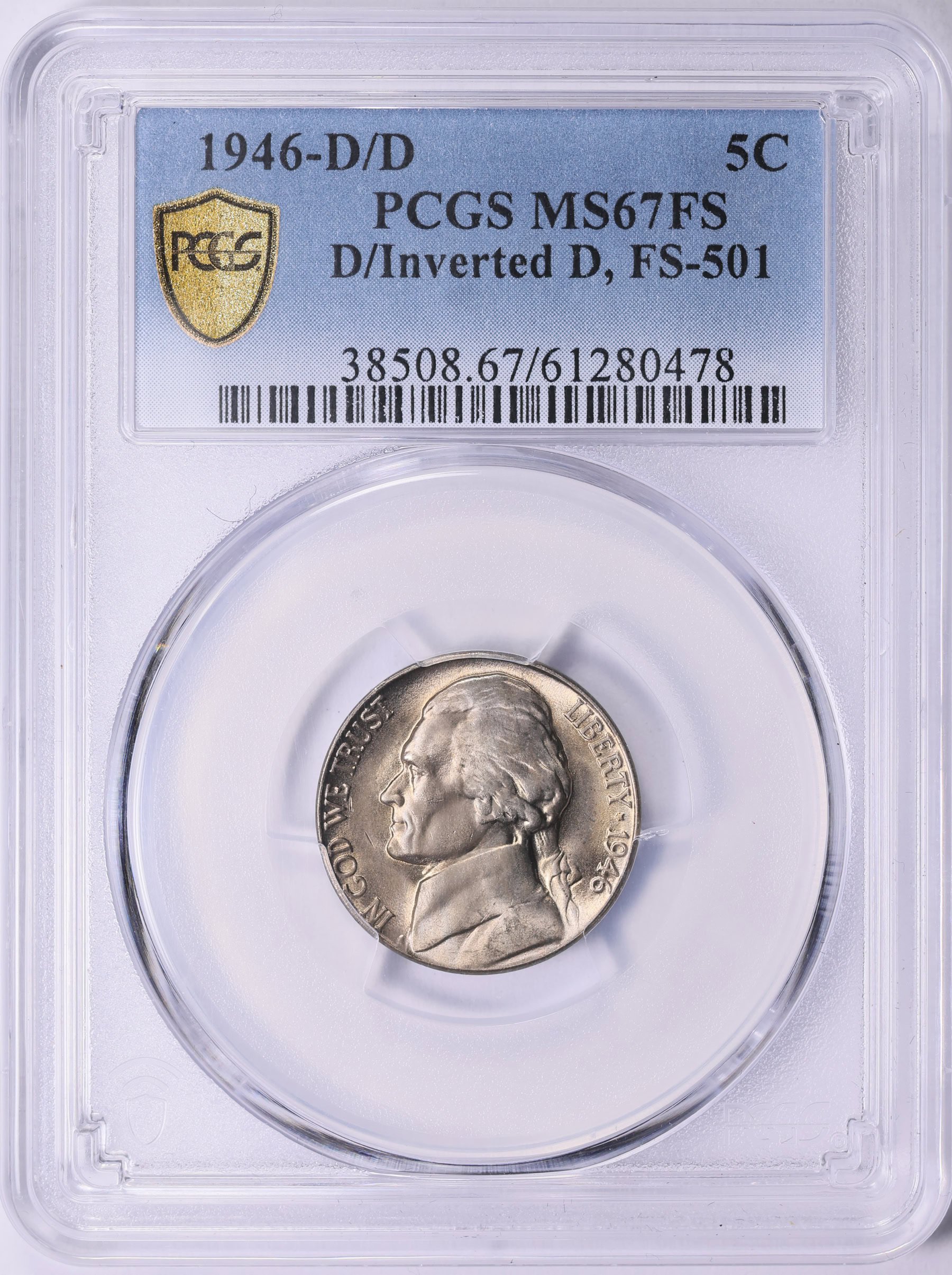 1946-D/D Jefferson Nickel D/Inverted D FS-501 PCGS MS-67 FS (Item