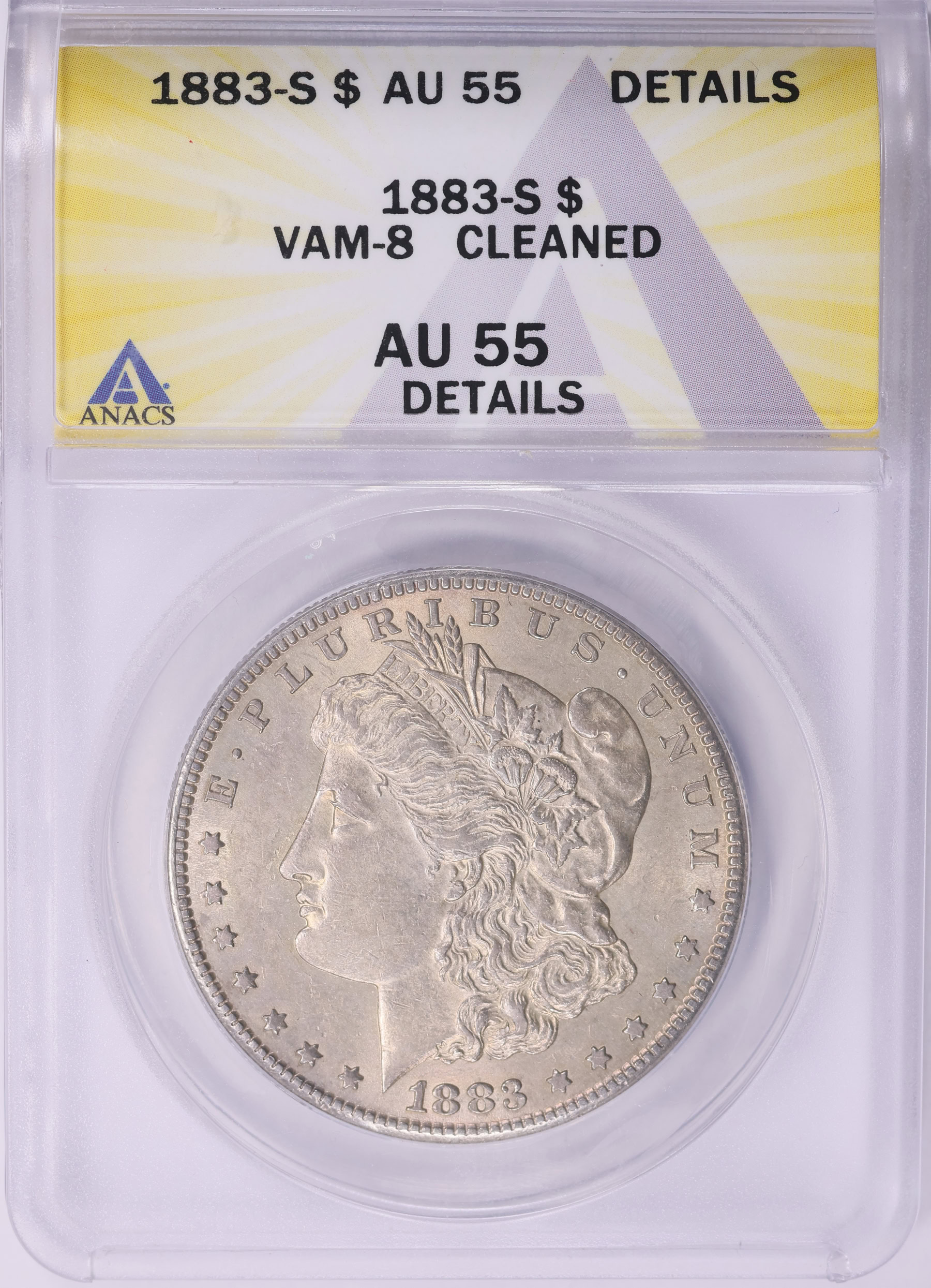 1883-S Morgan Silver Dollar VAM-8 ANACS AU-55 Details (Item