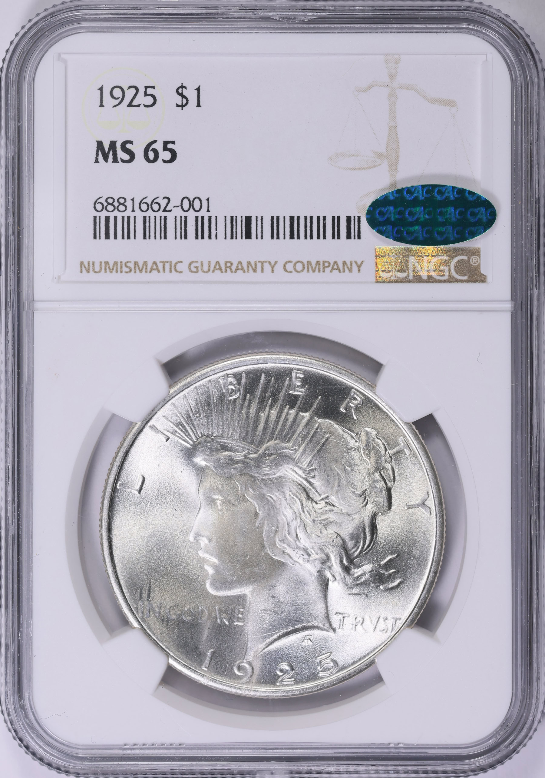 1925 Peace Silver Dollar NGC MS-65 (CAC Green) (Item 2009367