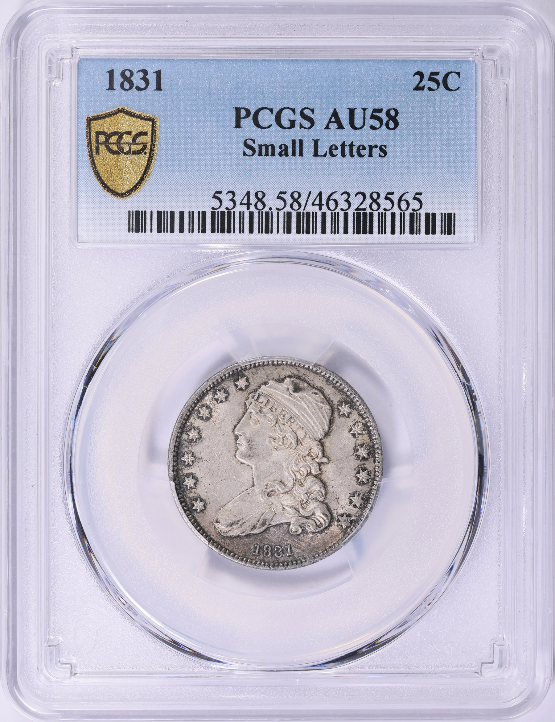 1831 Capped Bust Quarter Small Letters PCGS AU-58 (Item 2009376