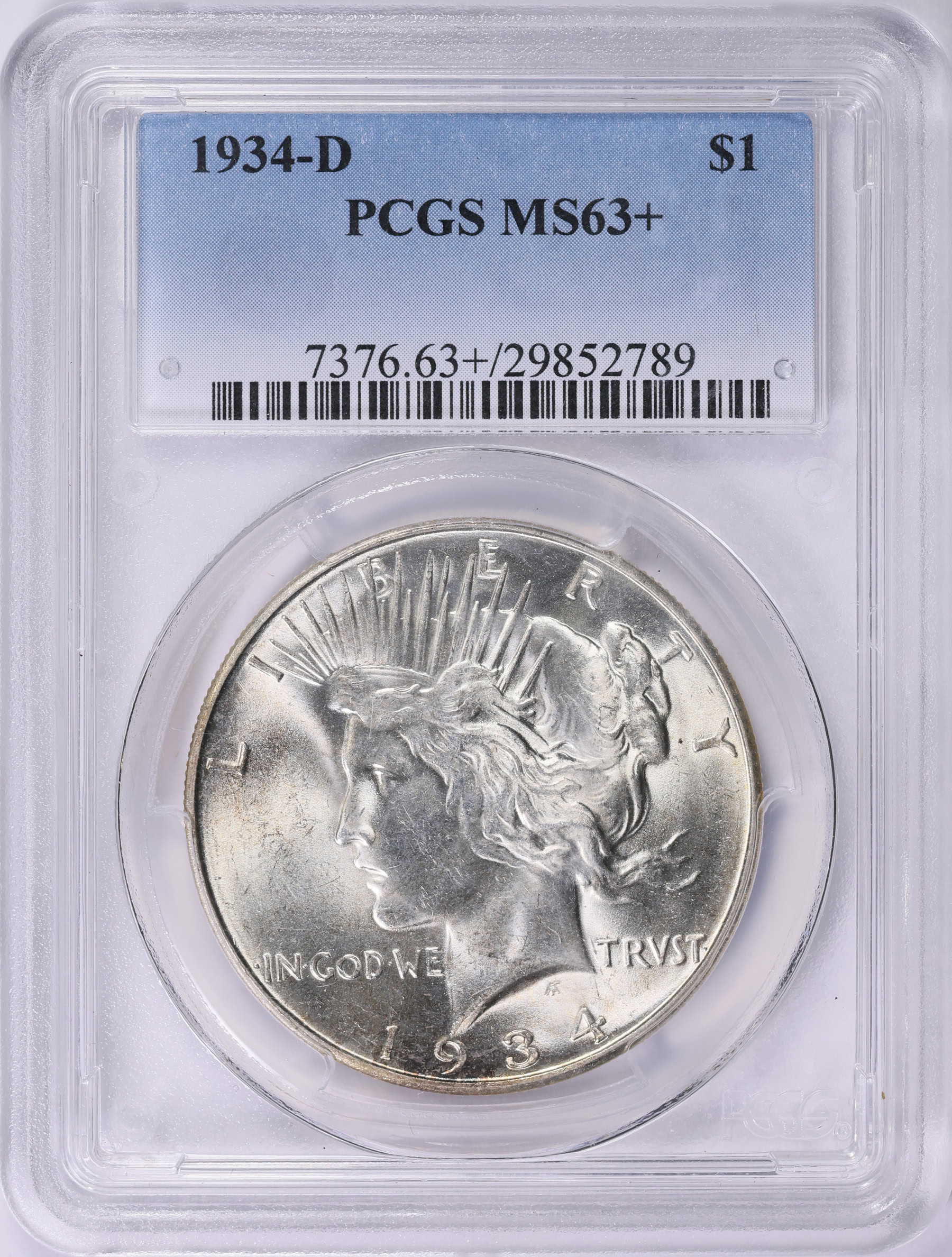 1934-D Peace Silver Dollar PCGS MS-63+ (Item 2009538
