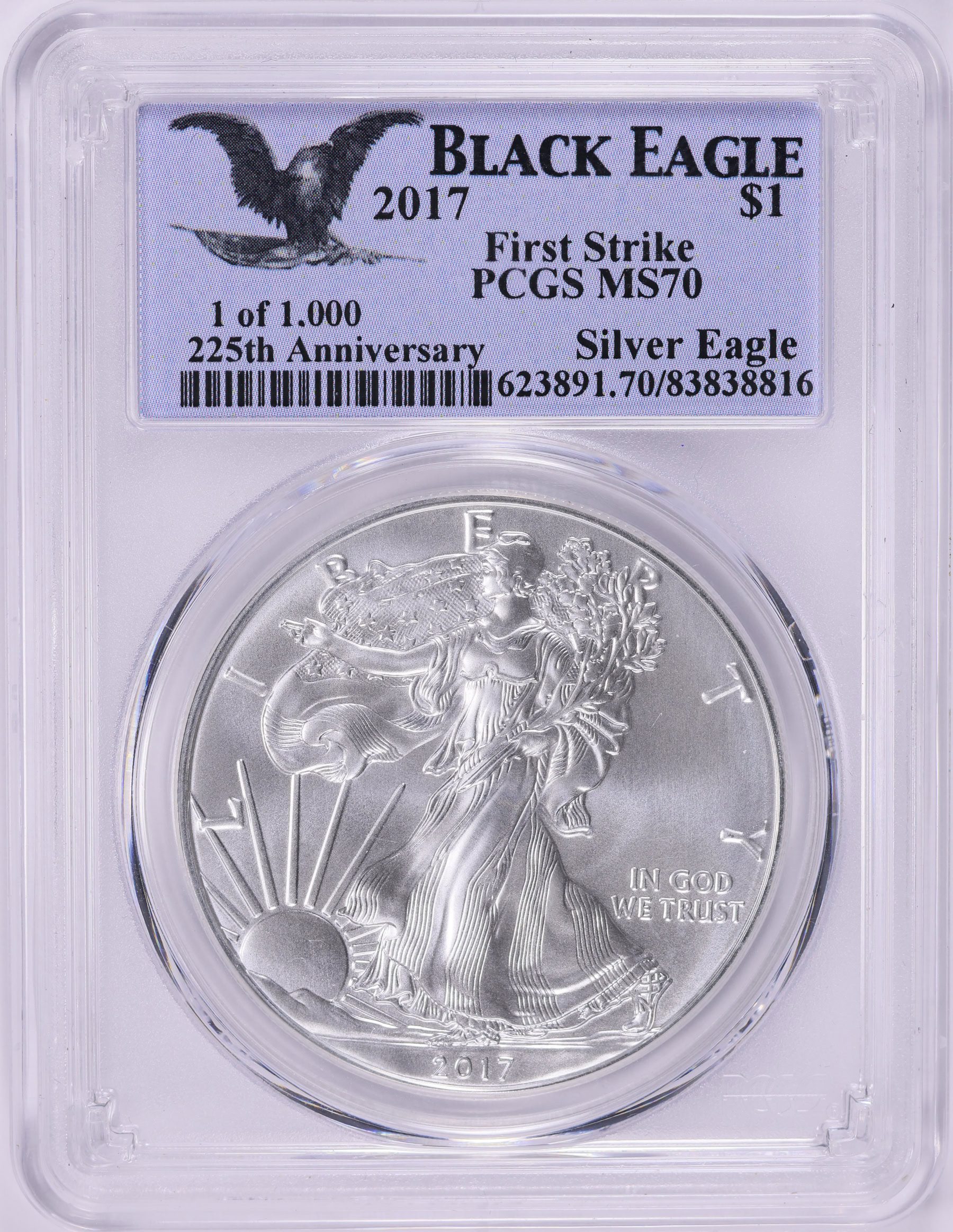 2017 $1 Silver Eagle First Strike PCGS MS-70 (Black Eagle Label
