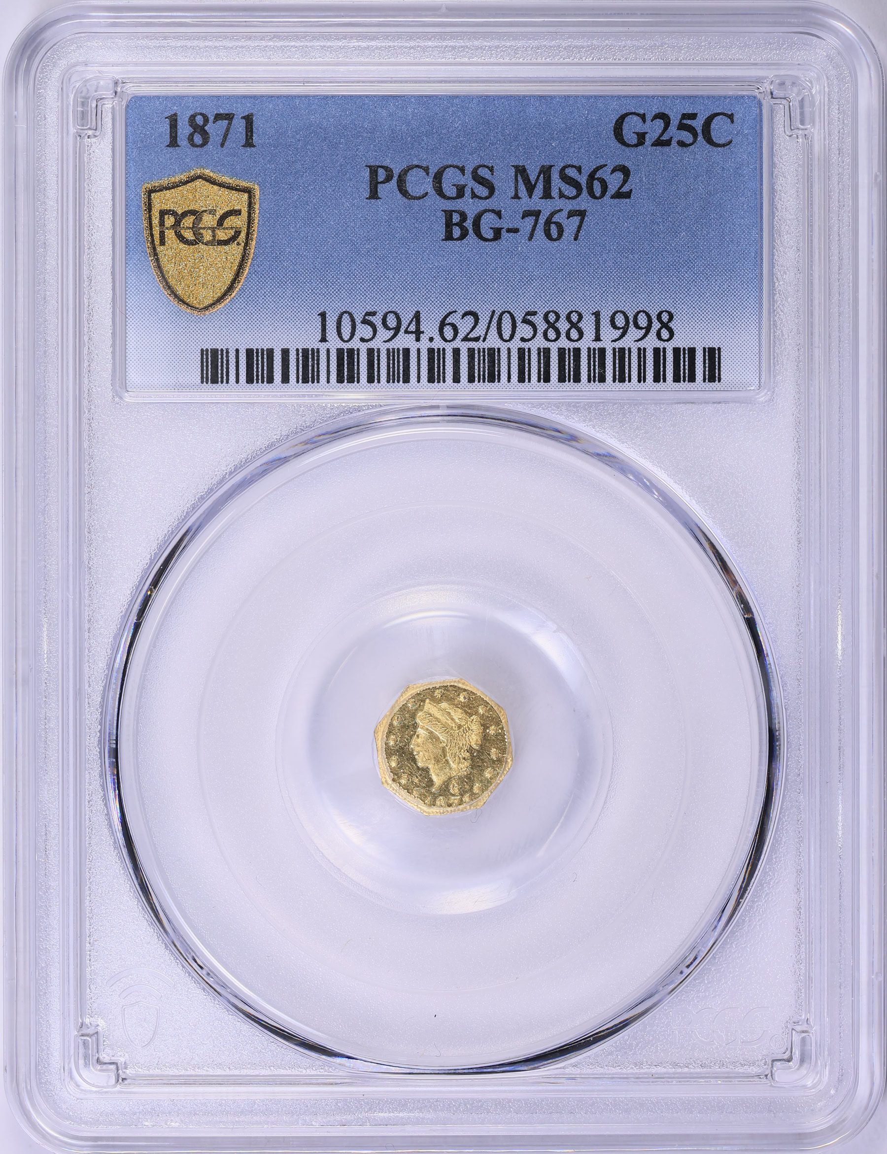 h*送様 【激レア！PCGS誤植品】 安政一分銀 Caタイプ PCGS MS62 1871 California Fractional Gold 25c BG-767 PCGS MS-62 (Item