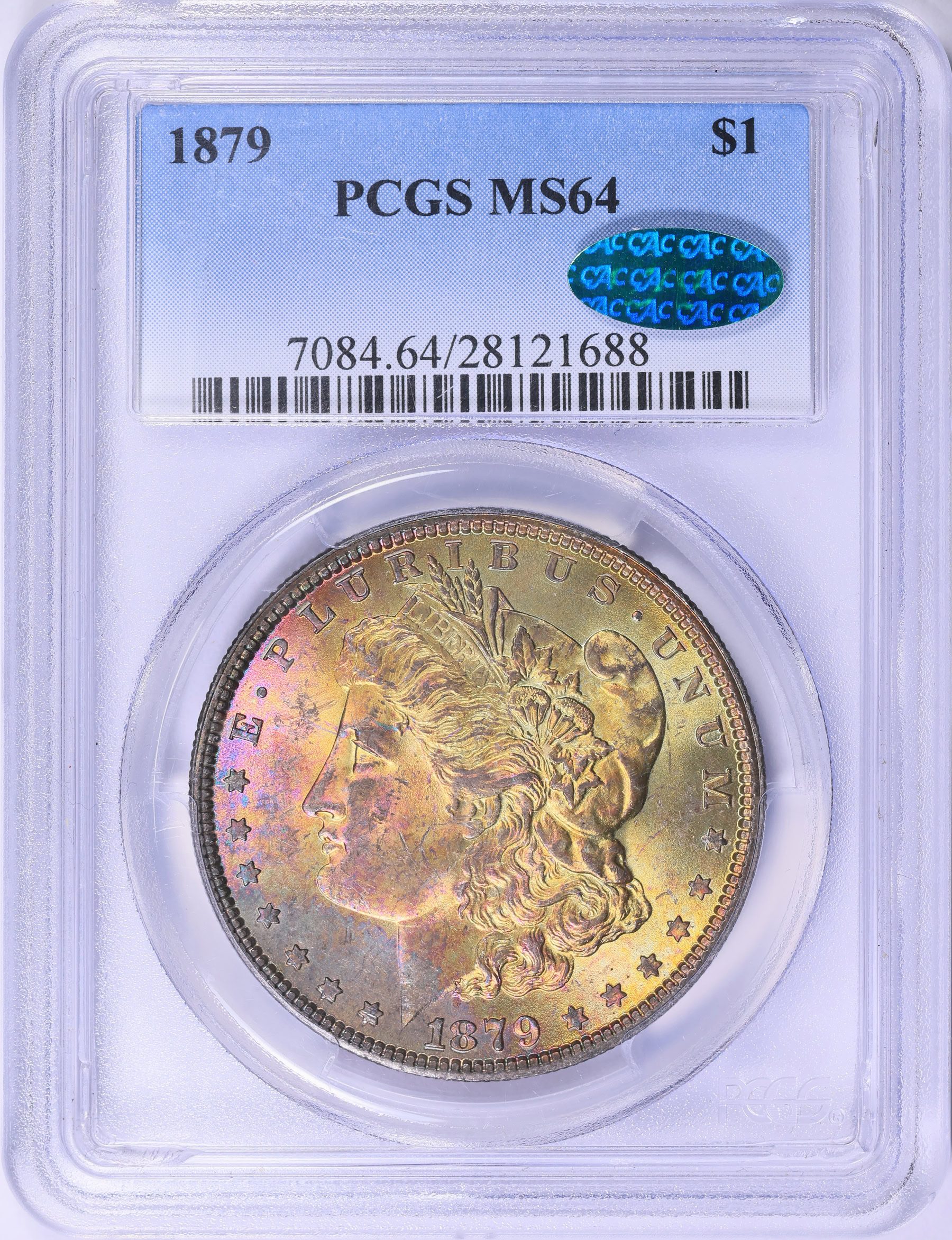 1879 Morgan Silver Dollar PCGS MS-64 (CAC Green) (Toned) (Item