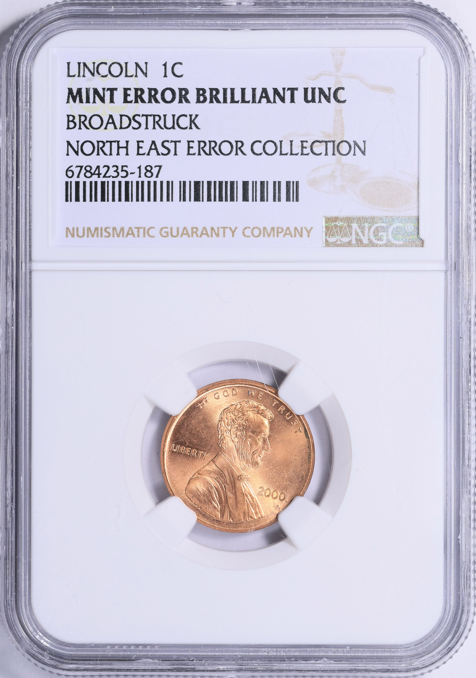 Mint Error Lincoln Cent Broadstruck NGC Brilliant Uncirculated