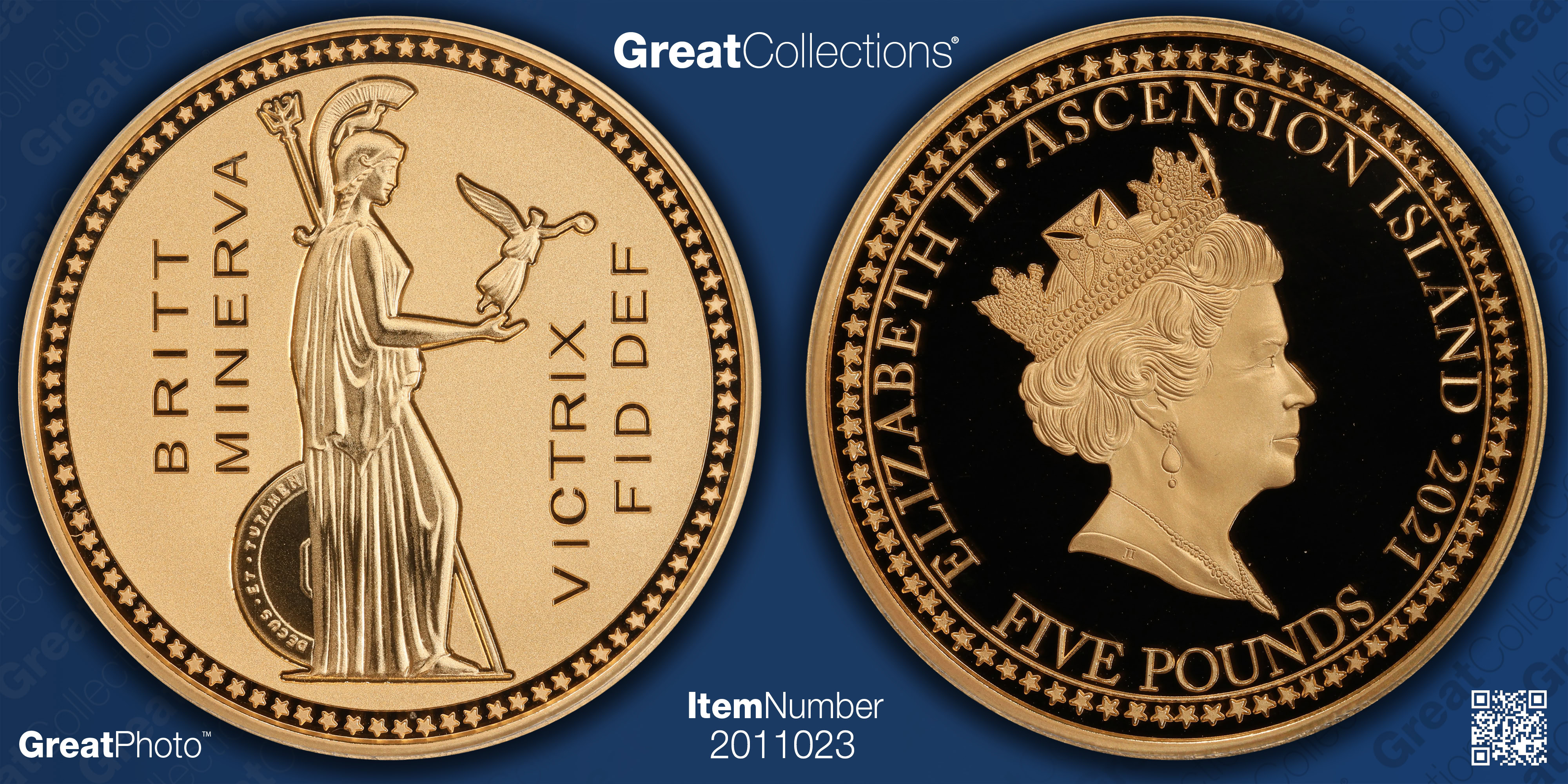 Ascension Island 2021 Gold £5 Pounds Joseph Bonomi BRITT MINERVA