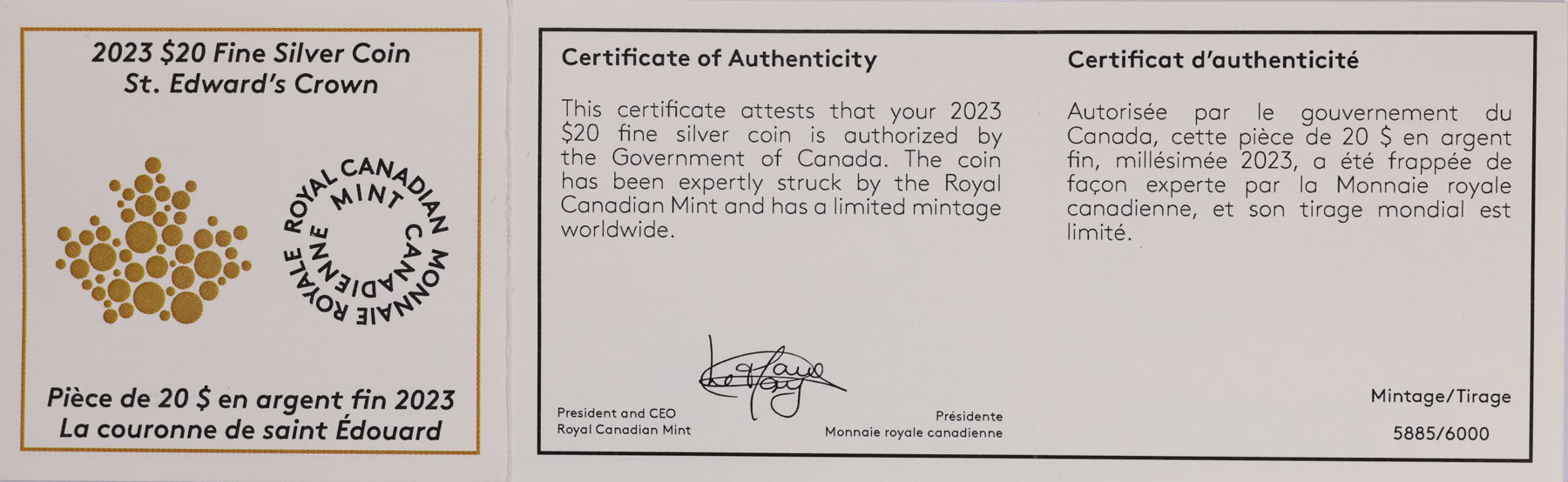Canada 2023 Gilt Silver $20 St. Edwards Jeweled Crown Matte Finish