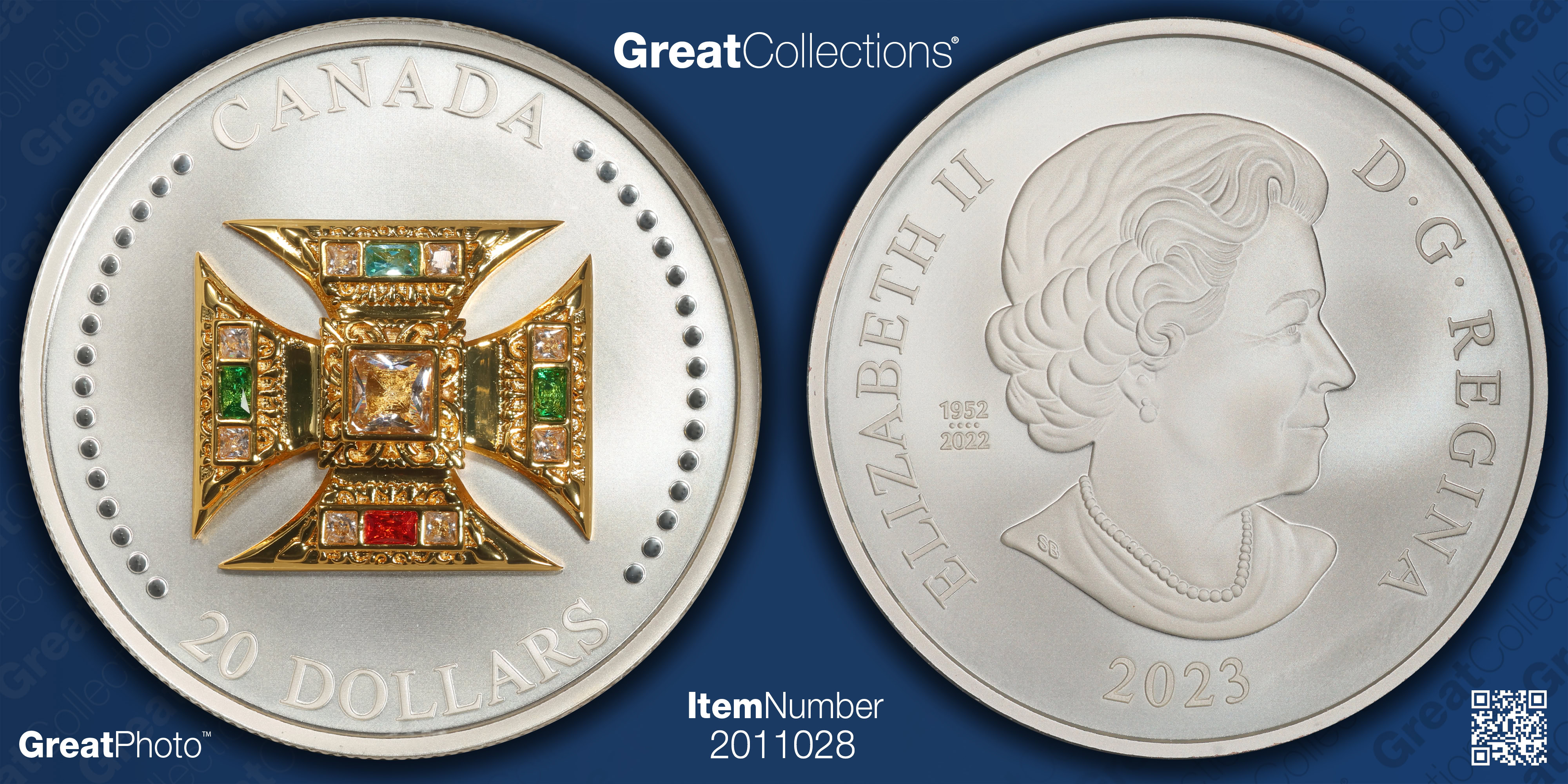 Canada 2023 Gilt Silver $20 St. Edwards Jeweled Crown Matte Finish