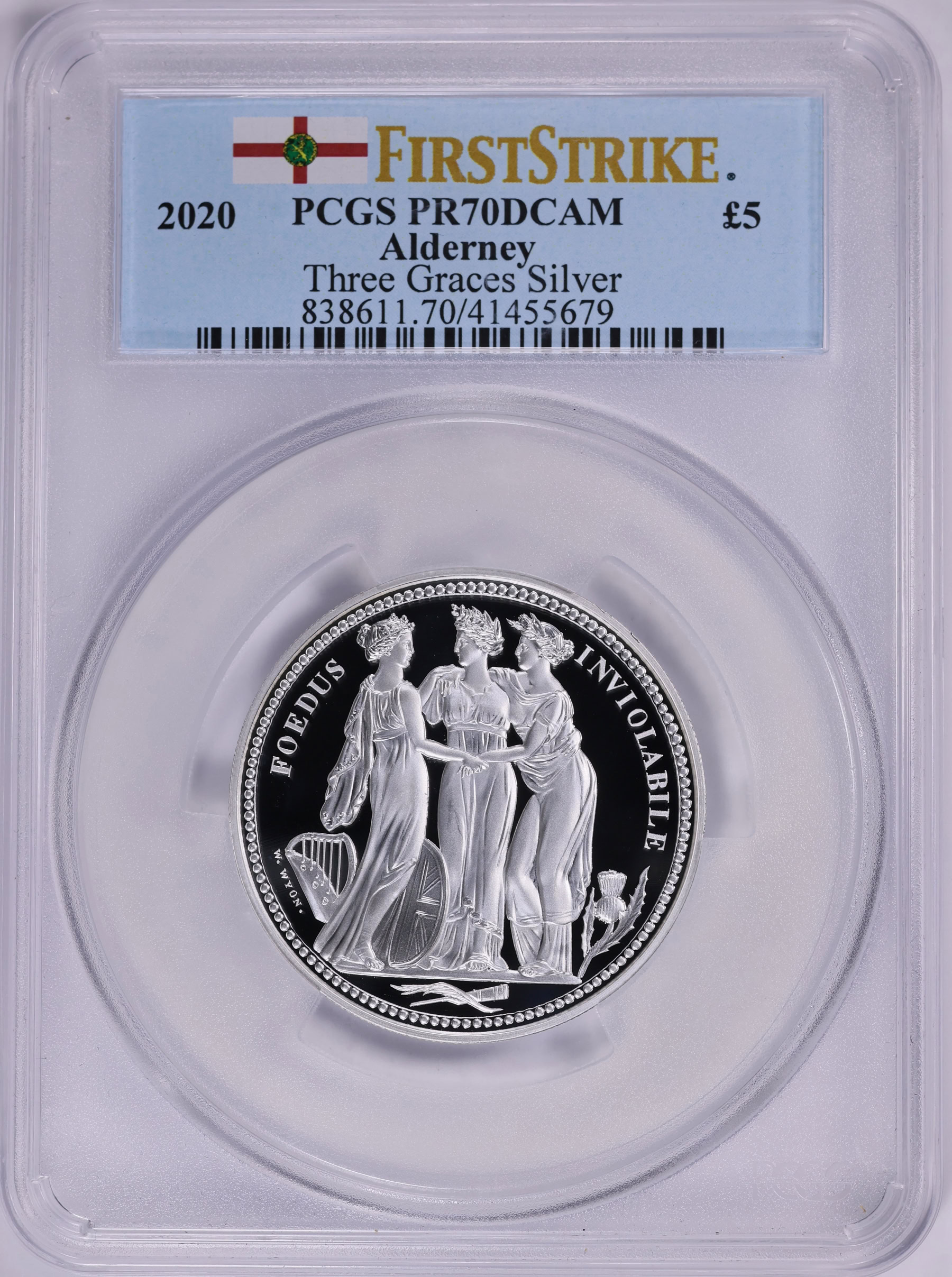 Alderney 2020 Silver £5 Three Graces First Strike PCGS Proof-70