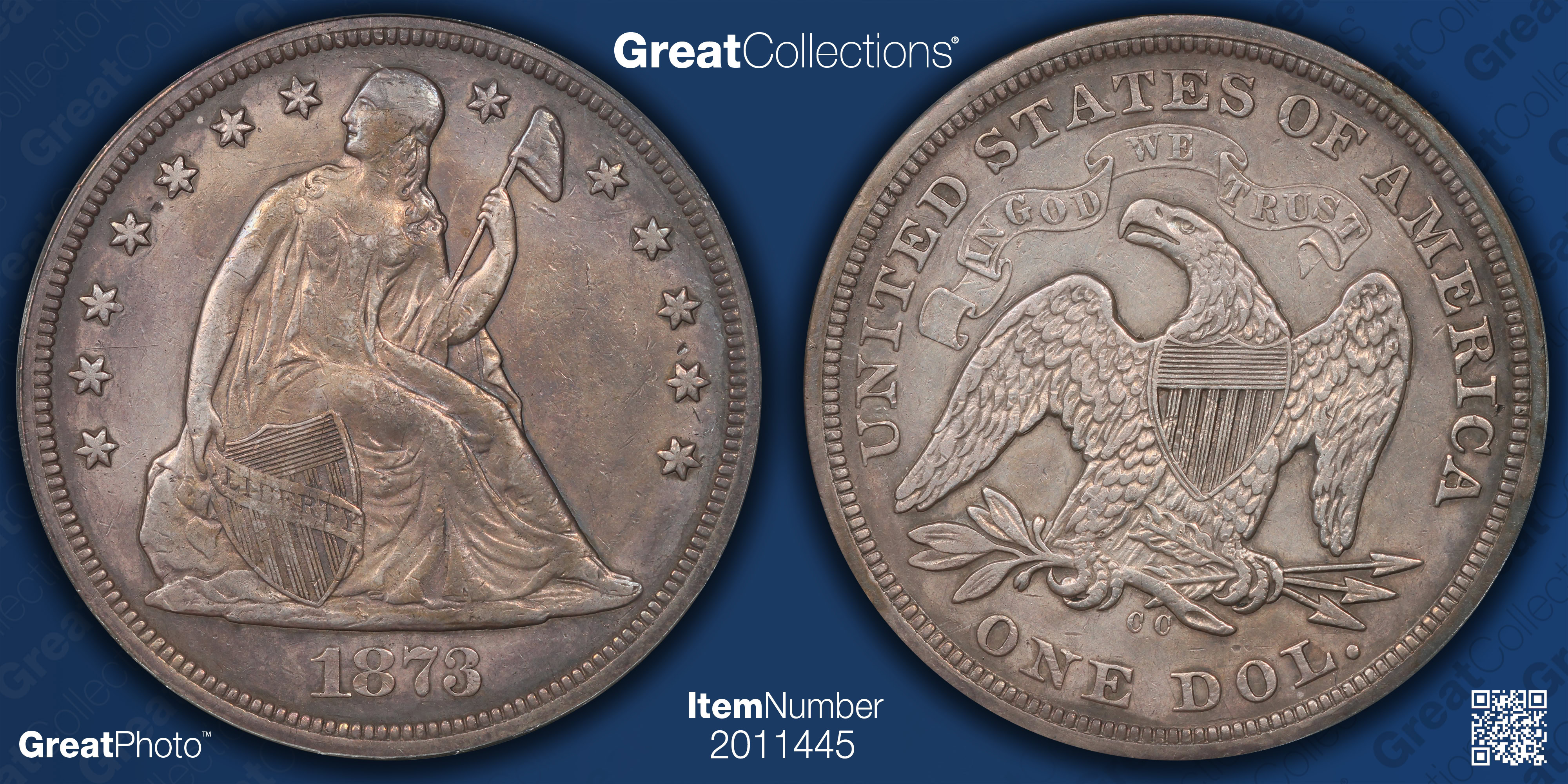 1873-CC Seated Liberty Silver Dollar PCGS XF-40 OGH (Toned) (Item