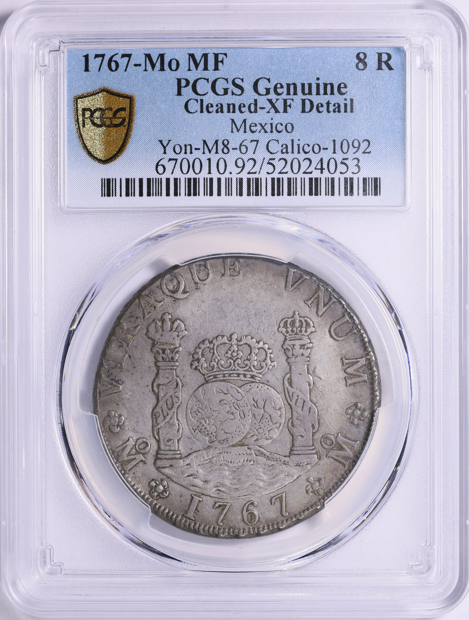 Mexico 1767-Mo MF Silver 8 Reales KM-105 PCGS Genuine XF Details