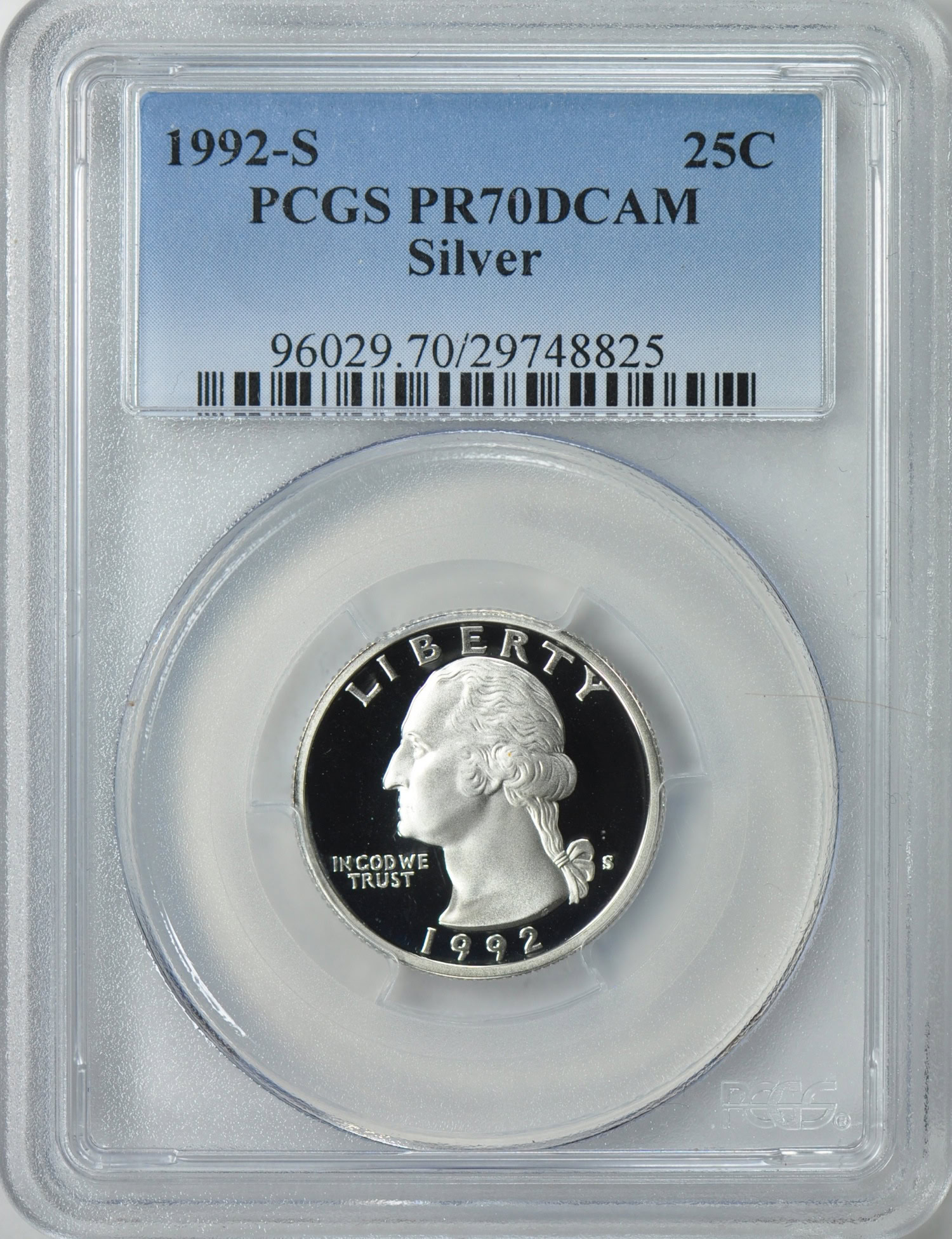 1992-S Washington Quarter Silver PCGS Proof-70 DCAM (Item 201209