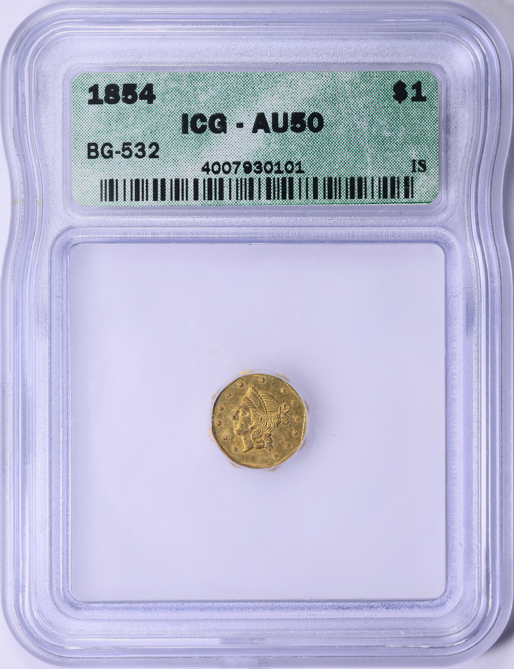 1854 California Fractional Gold $1 Octagonal Liberty Gold Dollar