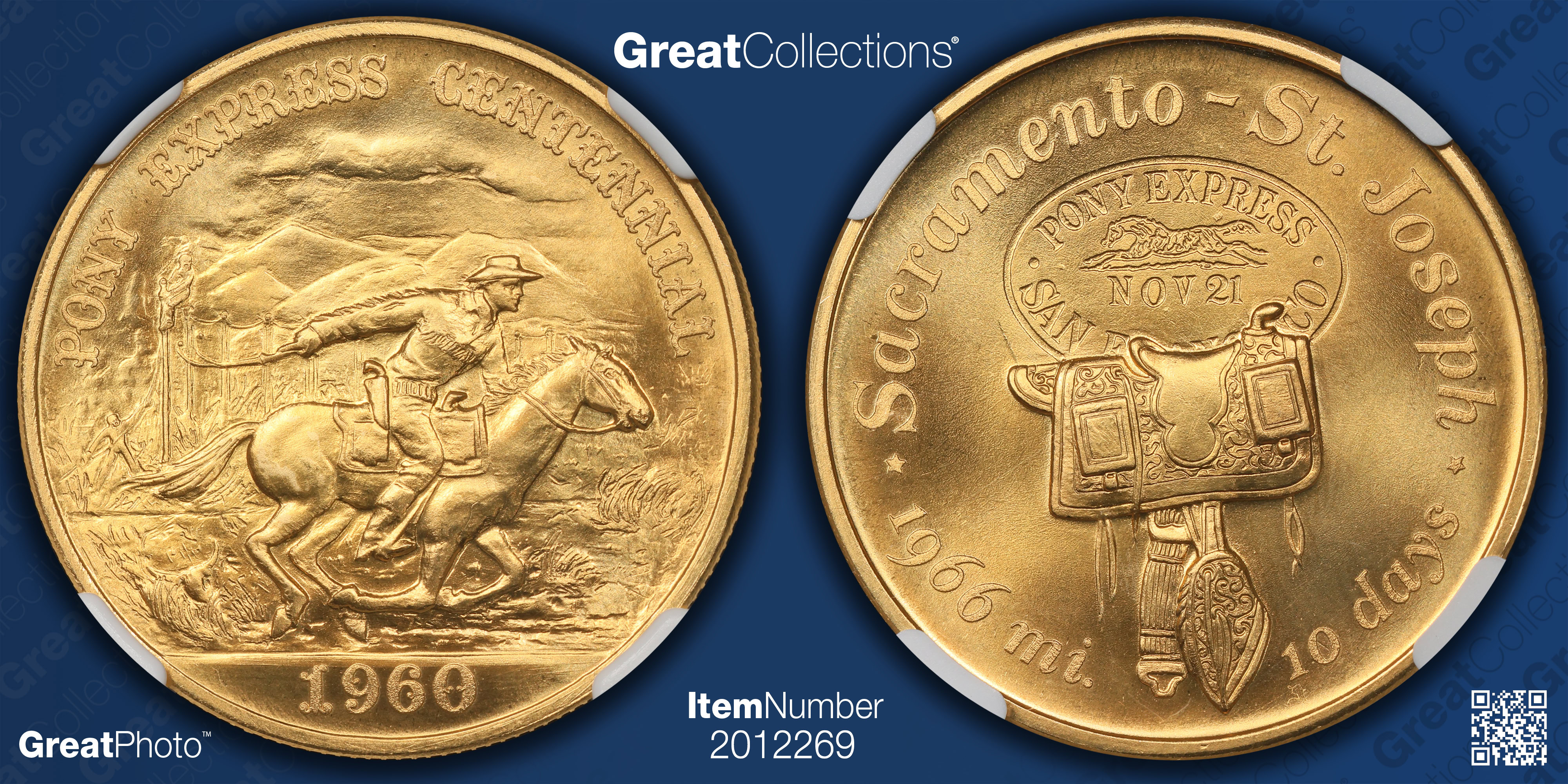 1960 Gold Pony Express Centennial So-Called 50 Cents Heraldic Art