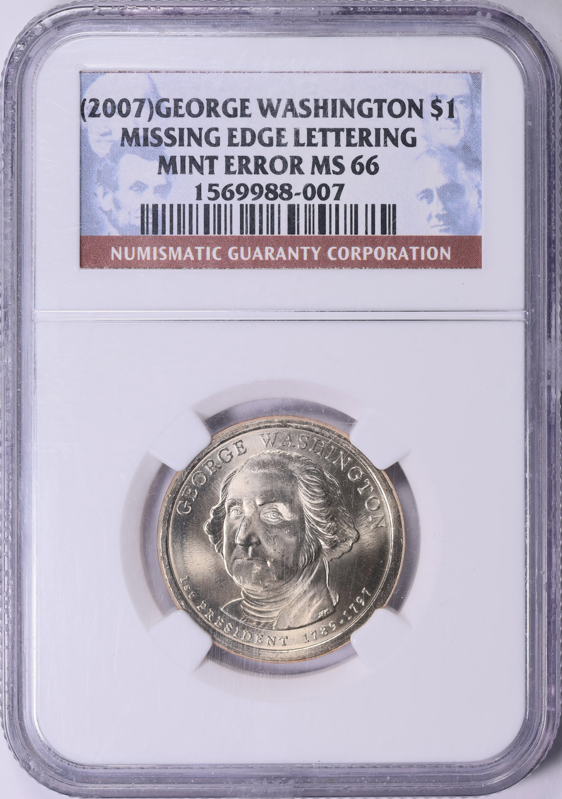 Mint Error (2007) Presidential Dollar George Washington Missing