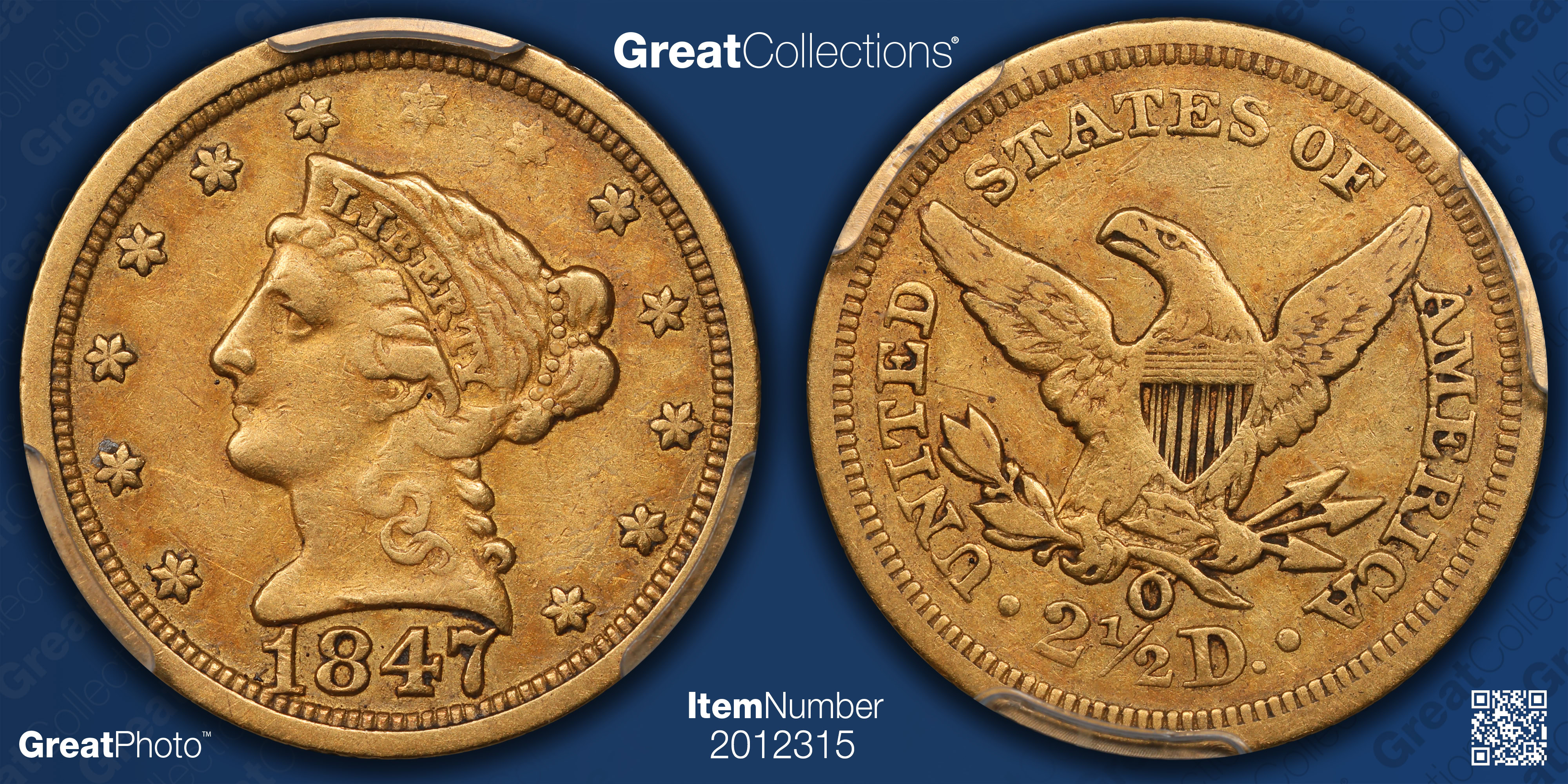 1847-O Liberty Gold Quarter Eagle PCGS VF-35 (Item 2012315