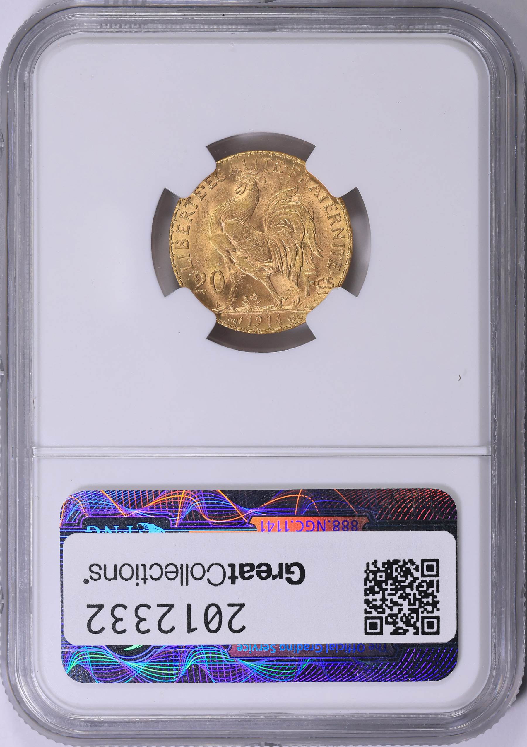France 1914 Gold 20 Francs KM-857 NGC MS-64 (AGW = 0.1866 oz