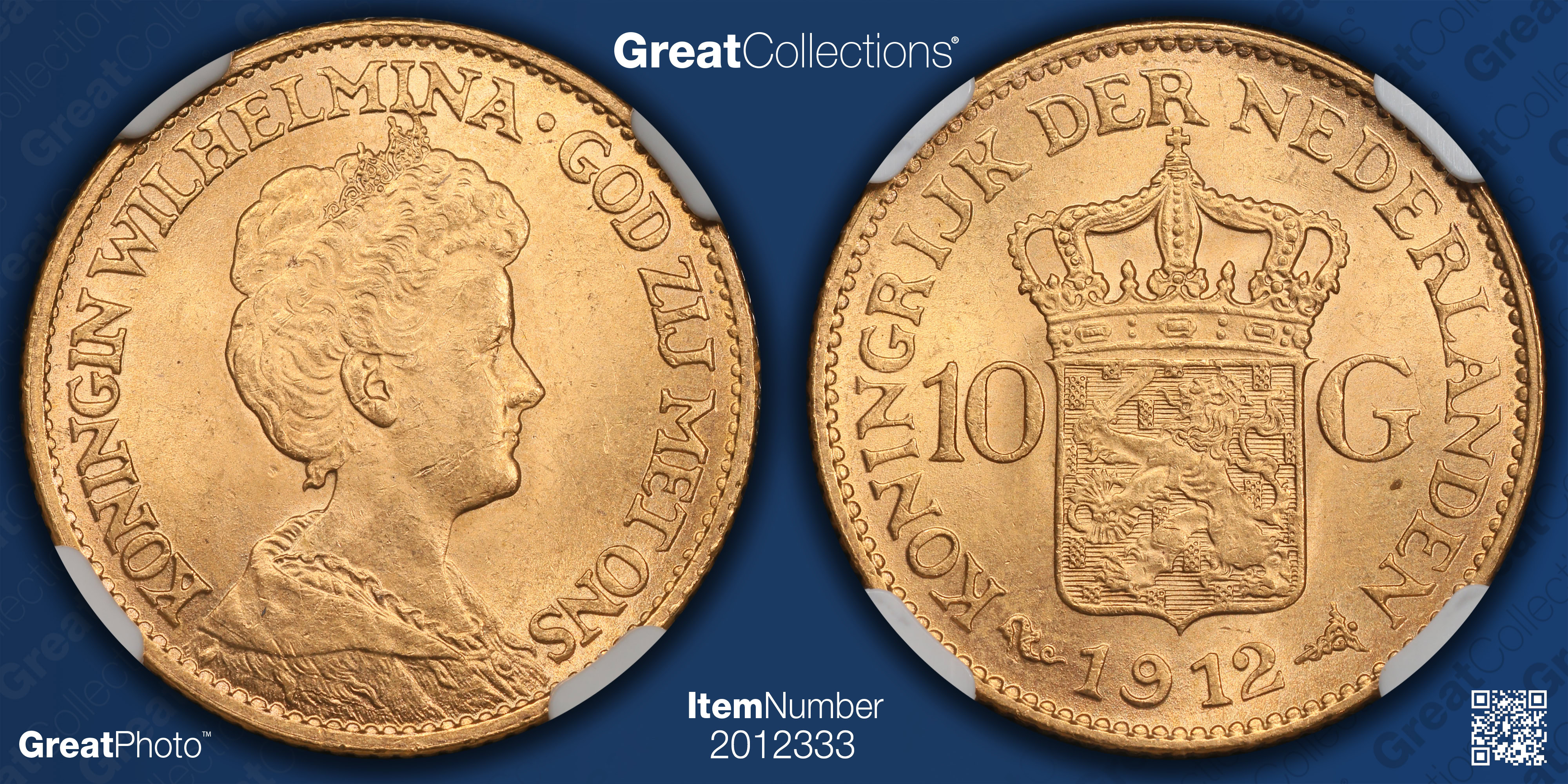 MSTゴールド4本生産終了品 Netherlands 1912 Gold 10 Gulden KM-149 NGC MS-64 (AGW = 0.1947 oz