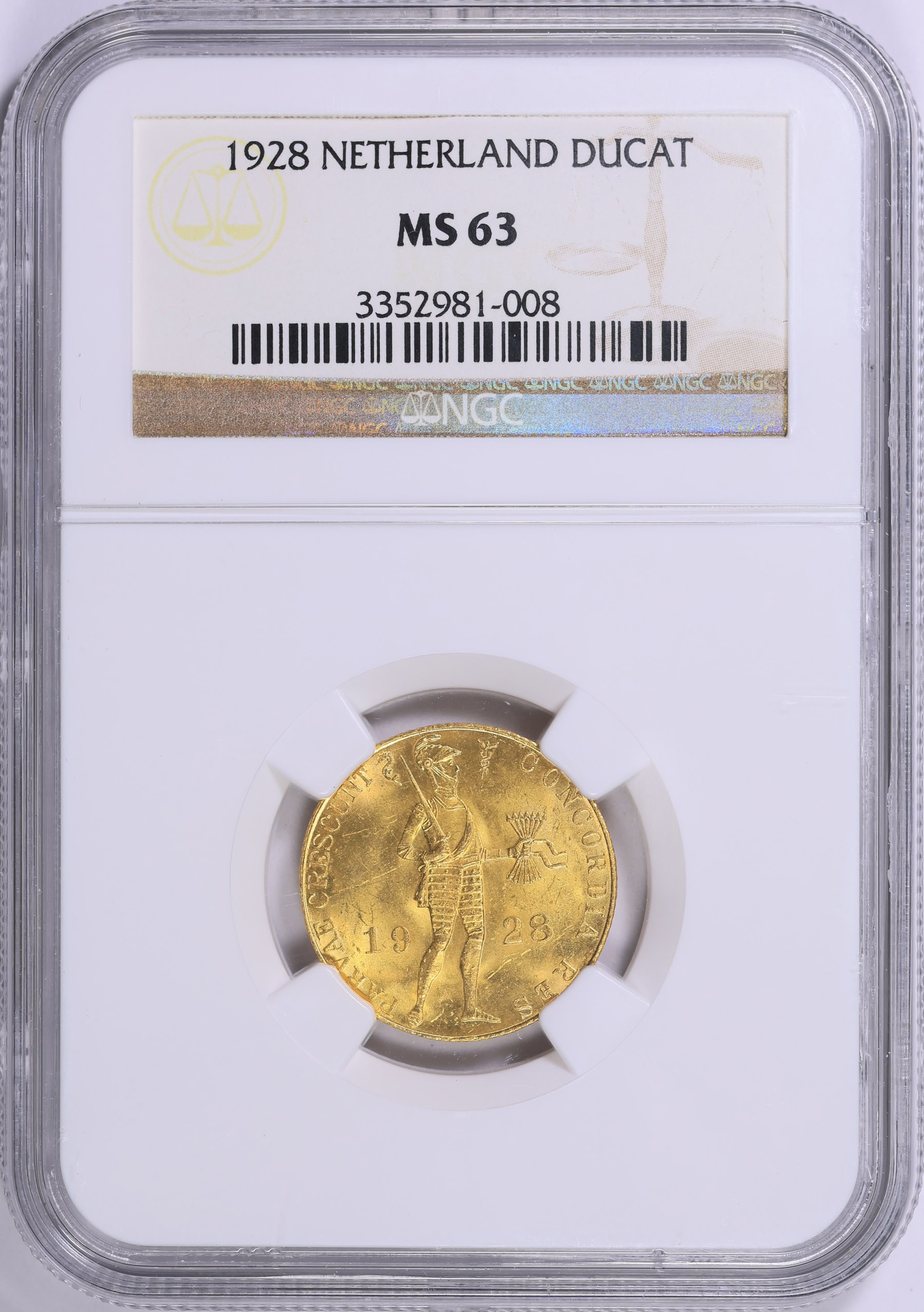 Netherlands 1928 Gold Ducat KM-83.1a NGC MS-63 (AGW = 0.1104 oz