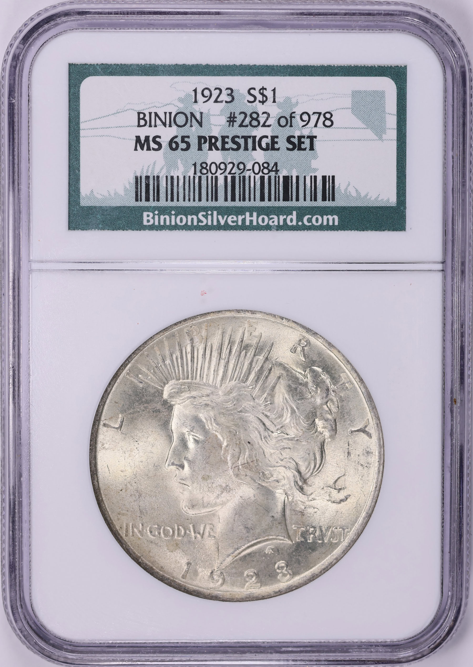 1923 Peace Silver Dollar NGC MS-65 (Prestige Set) (Binion