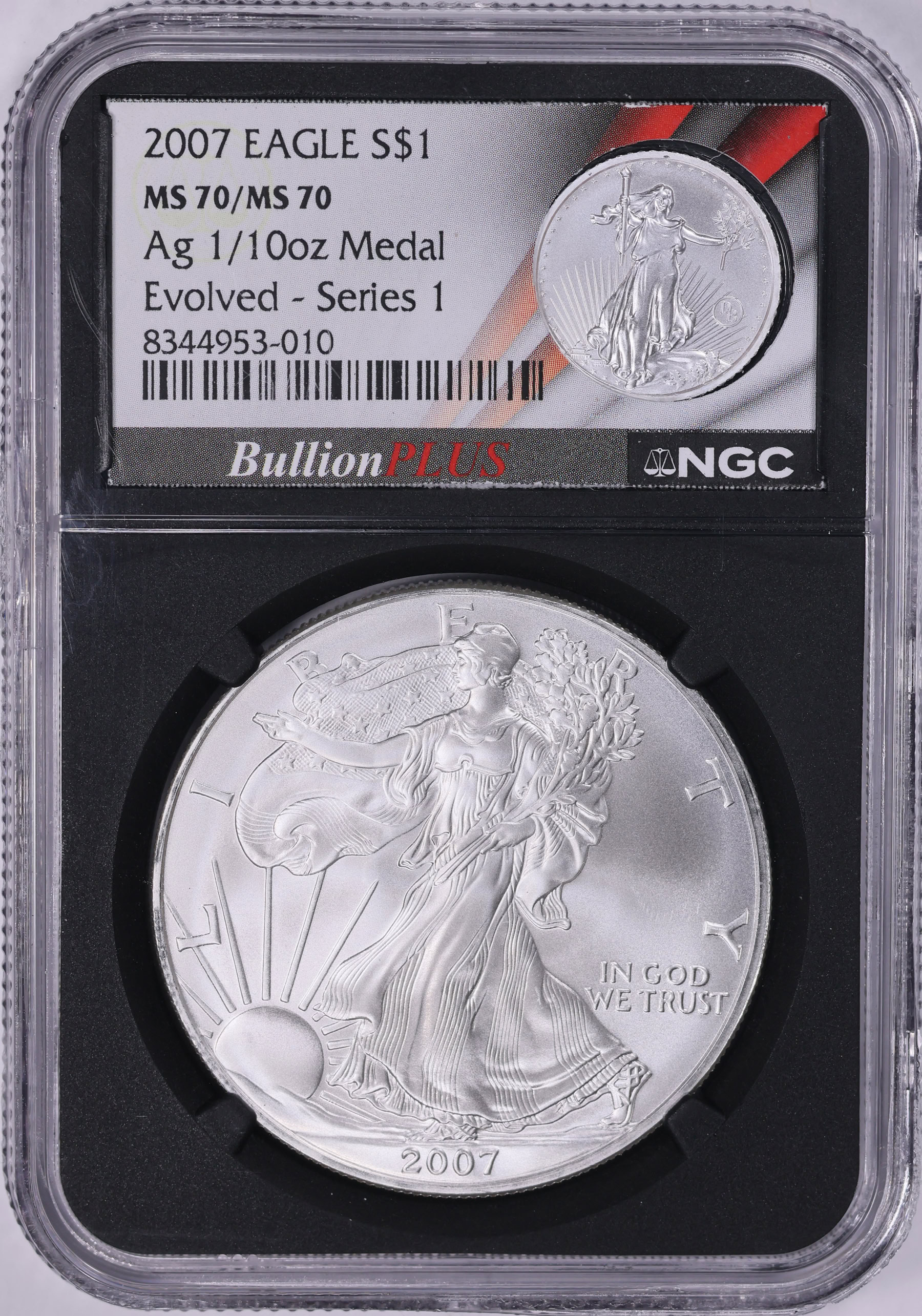 2007 $1 Silver Eagle NGC MS-70/MS-70 (Silver 1/10oz Bullion Plus