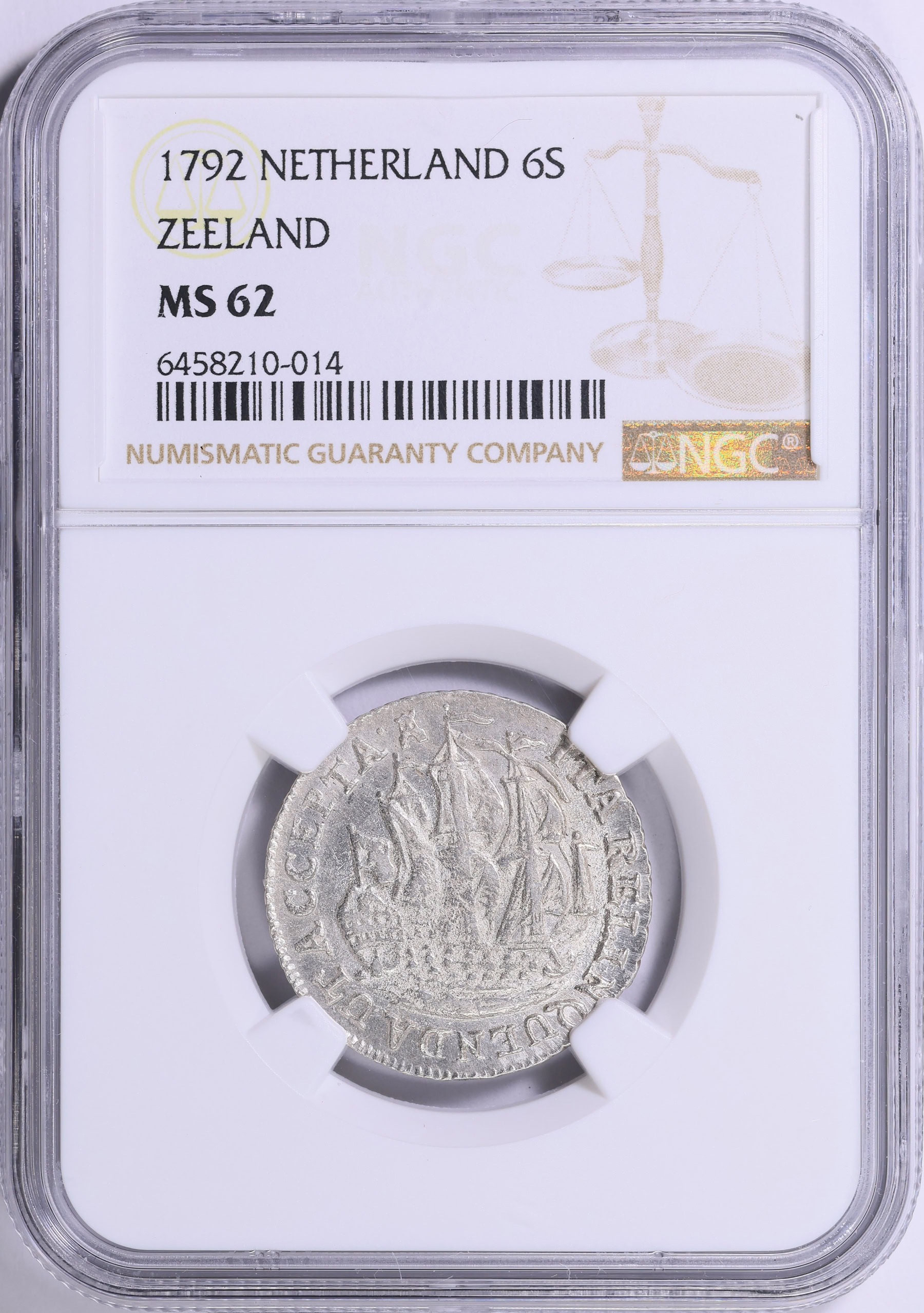 Netherlands - Zeeland 1792 Silver 6 Stuivers KM-90.2 NGC MS-62