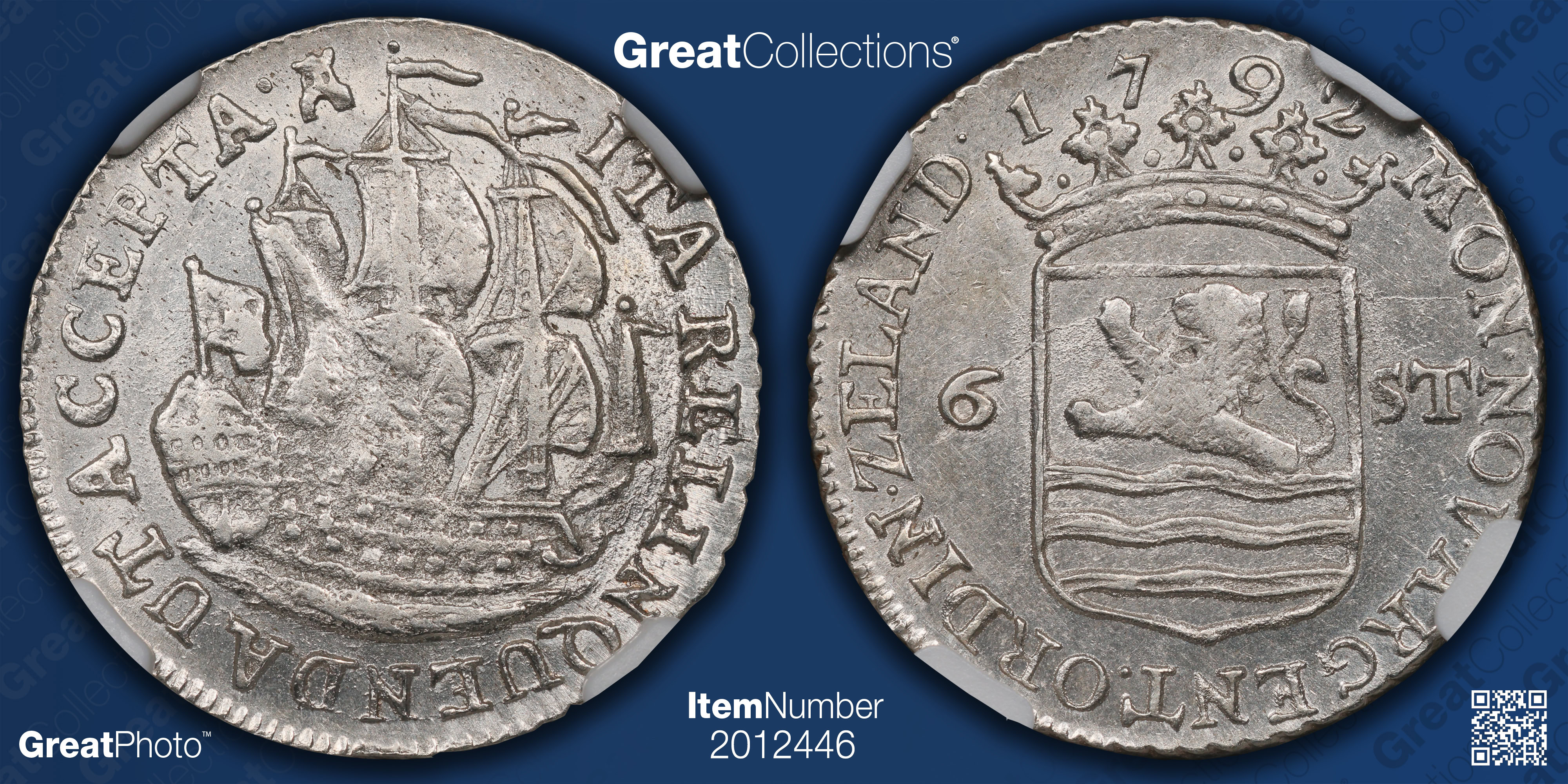 Netherlands - Zeeland 1792 Silver 6 Stuivers KM-90.2 NGC MS-62