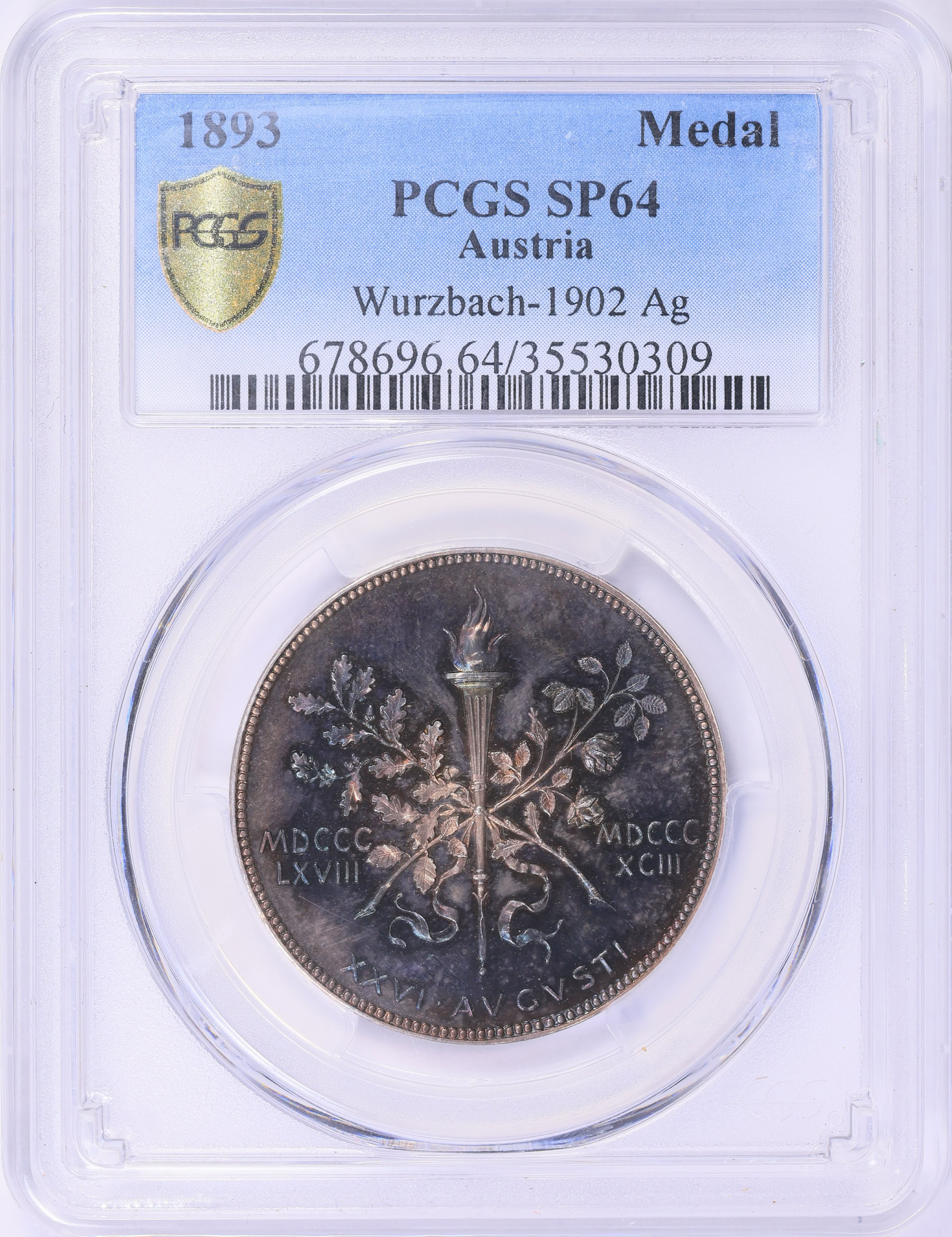 Austria 1893 Silver 34mm Medal PCGS SP-64 (Toned) (Item 2012452
