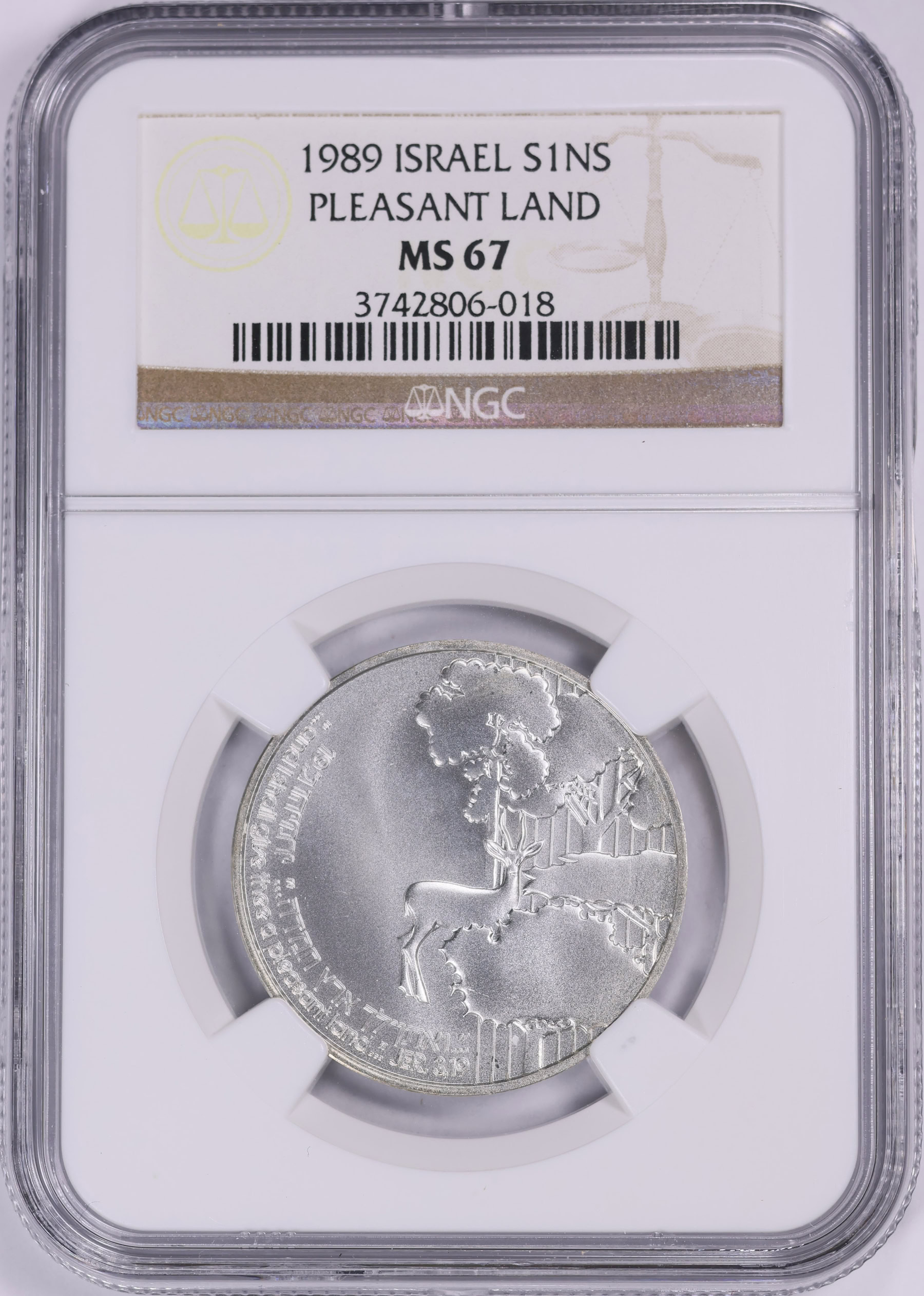 Israel JE 5749 (1989) Silver New Sheqel Promised Land KM-199 NGC